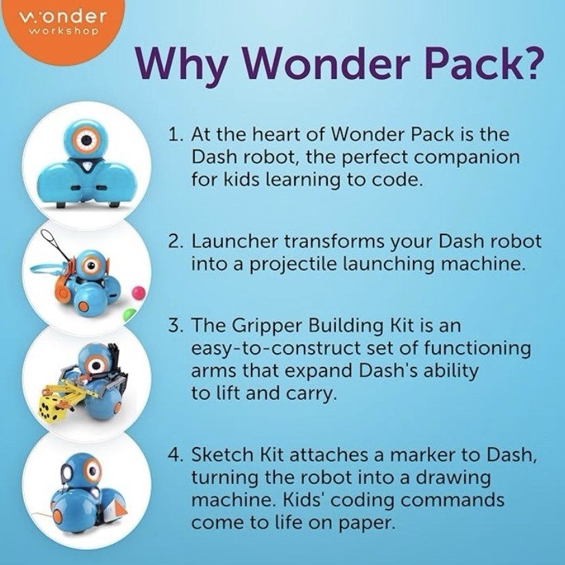 Wonder Workshop Dash DA03 Robot Bundle Sketch Launcher Gripper Kits New Sealed