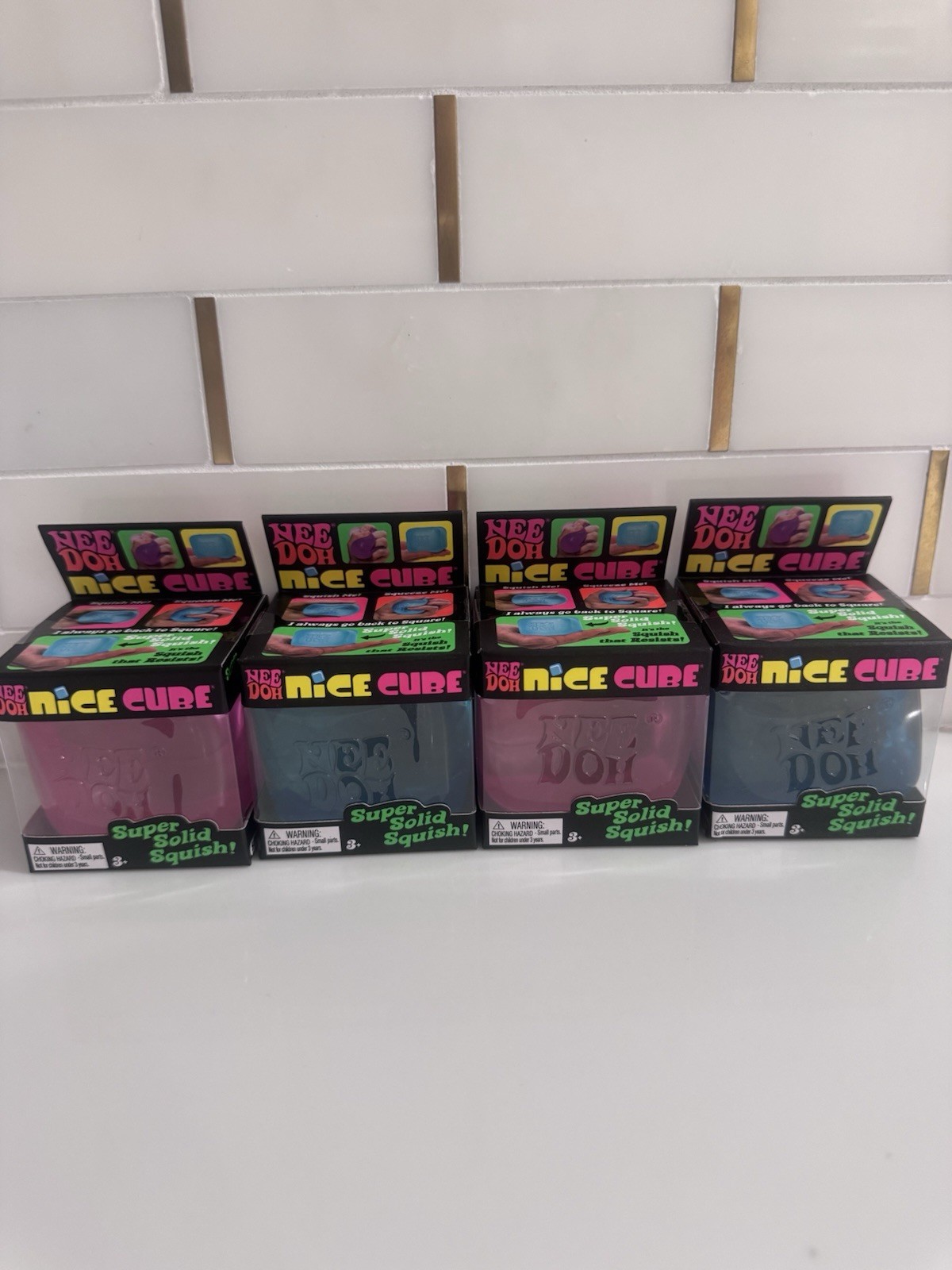 Nee Doh Nice Cube Super Solid Squish! – Lot of 4 – 2 Blue 2 Pink – New! Tiktok
