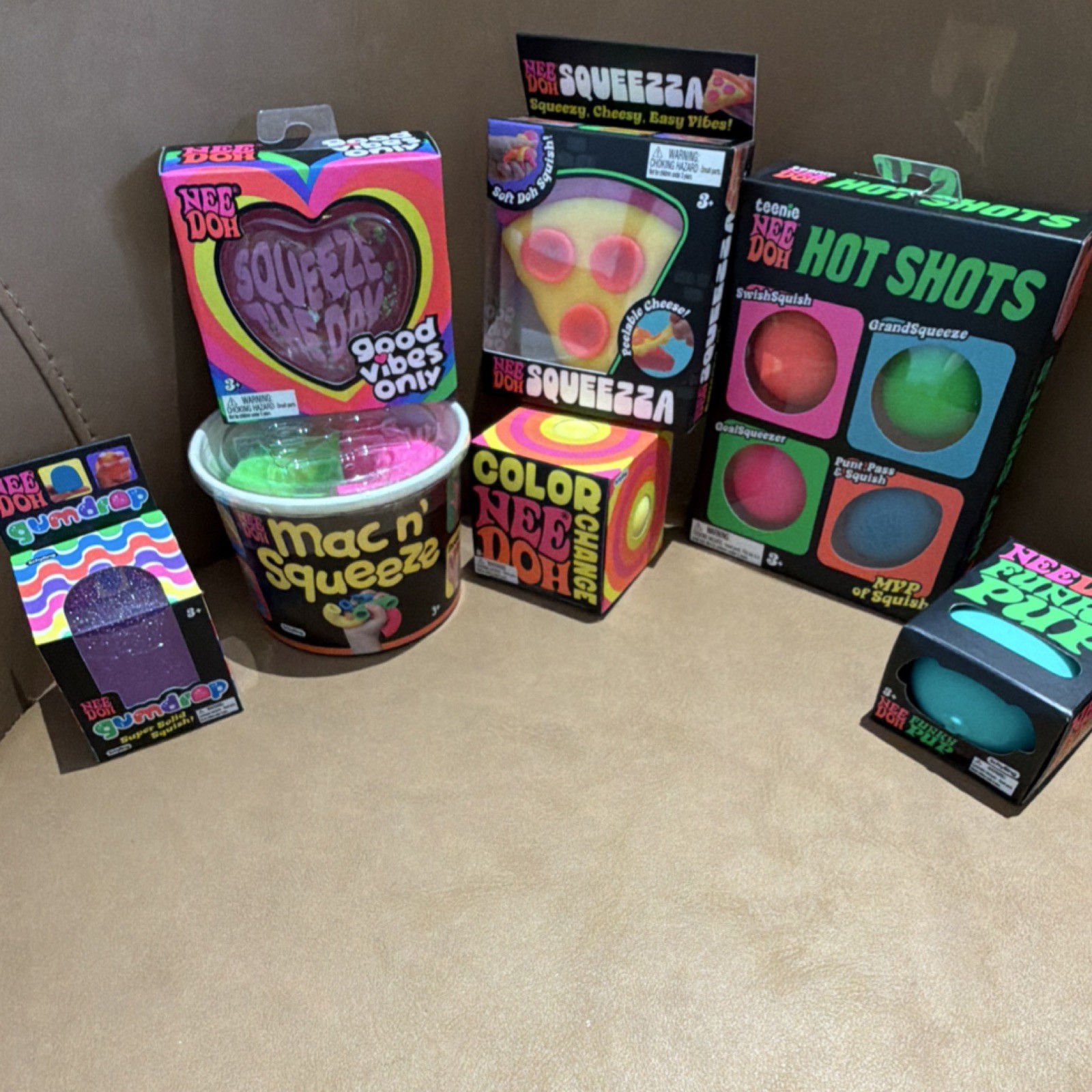 Nee Doh Lot of 7 Gumdrop Funky Pup Hot Shots Squeeza Color Change Mac n squeez