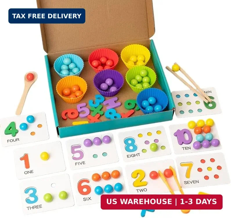 Fine Motor Toys，Wooden Peg Board Bead Game for Toddlers – Rainbow Stacking, Colo