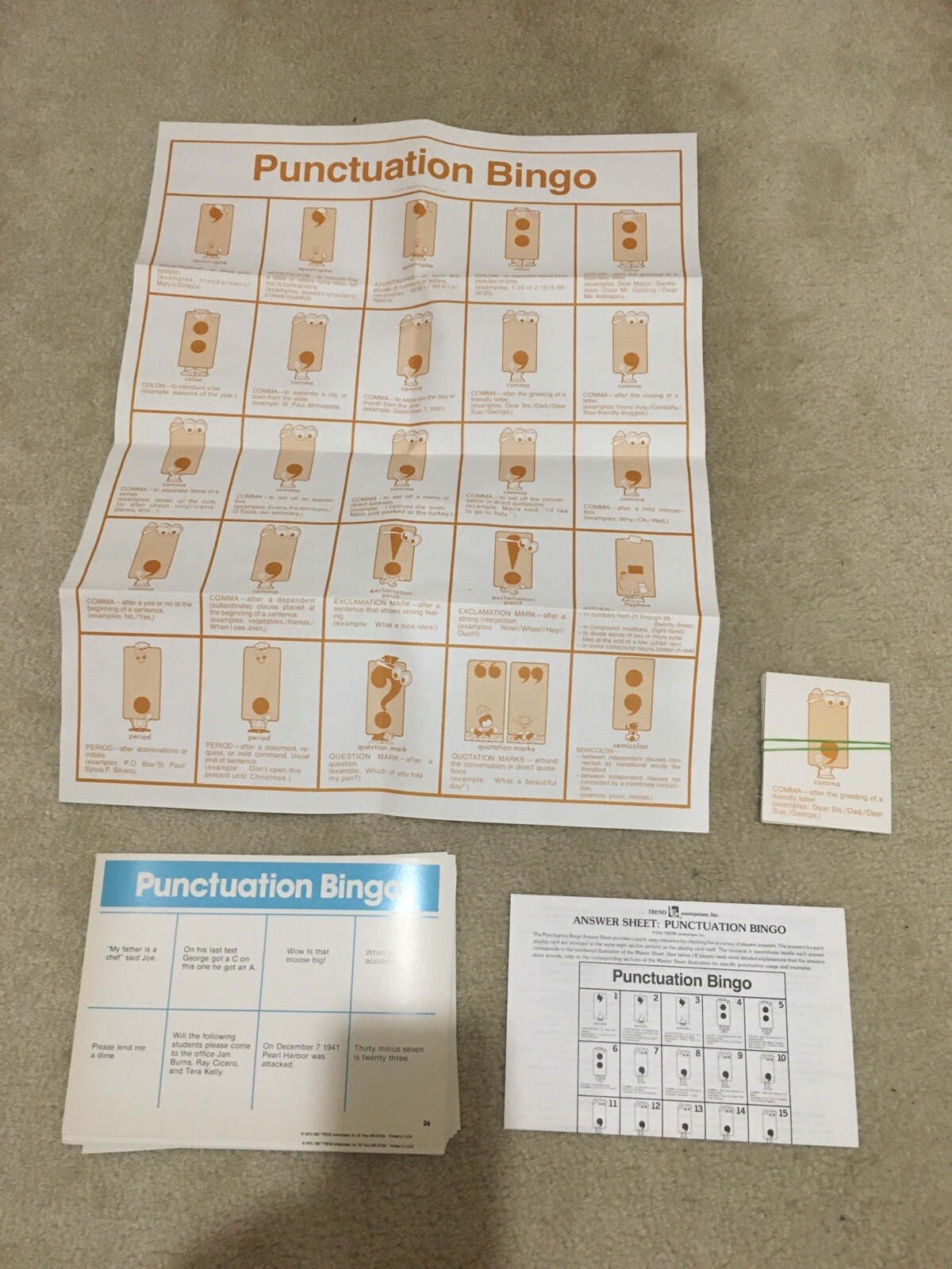 Lot of 3 Bingo Games Sight Words Telling Time Punctuation Gently Used