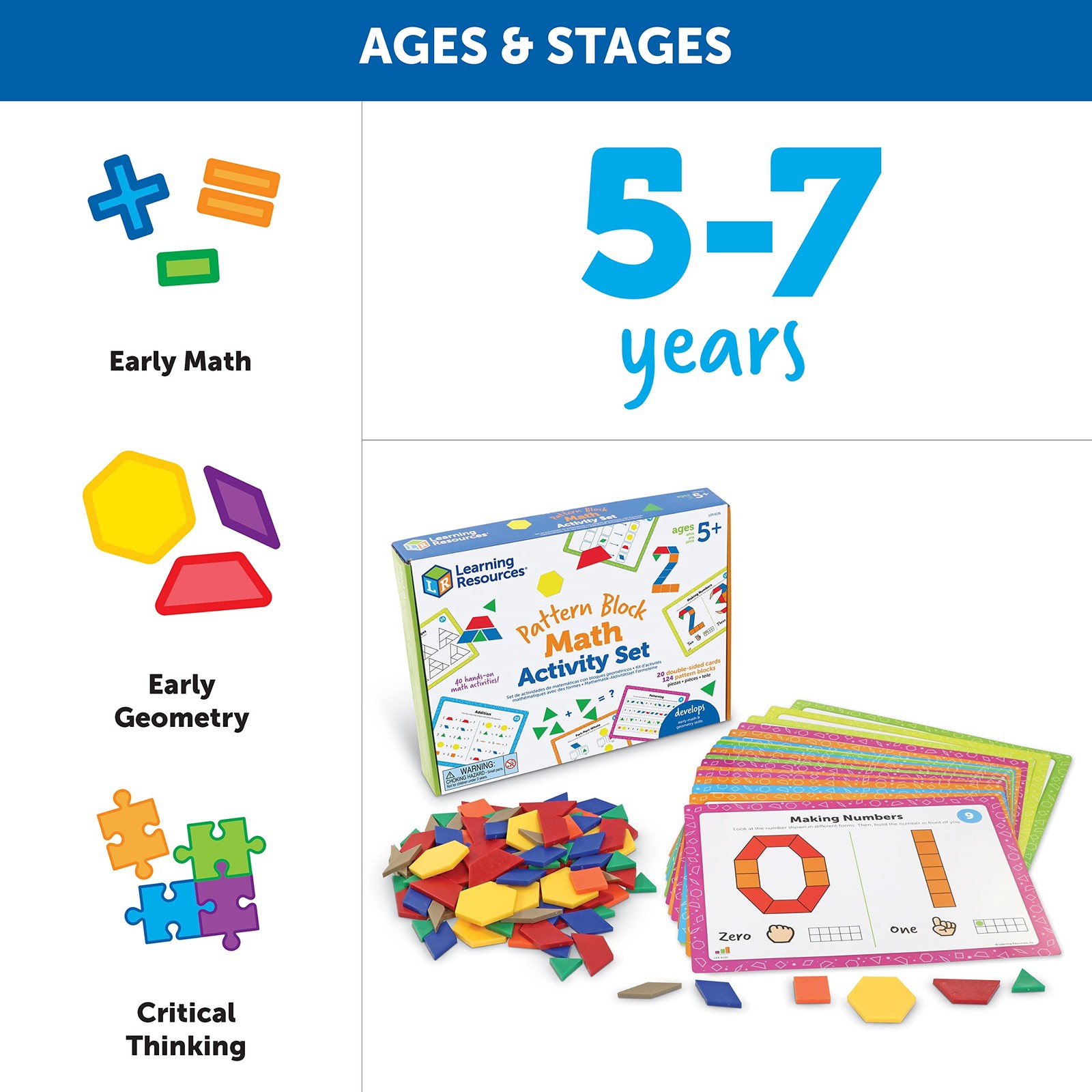 Learning Resources Pattern Block Math Activity Set – 144 Pieces Age 5