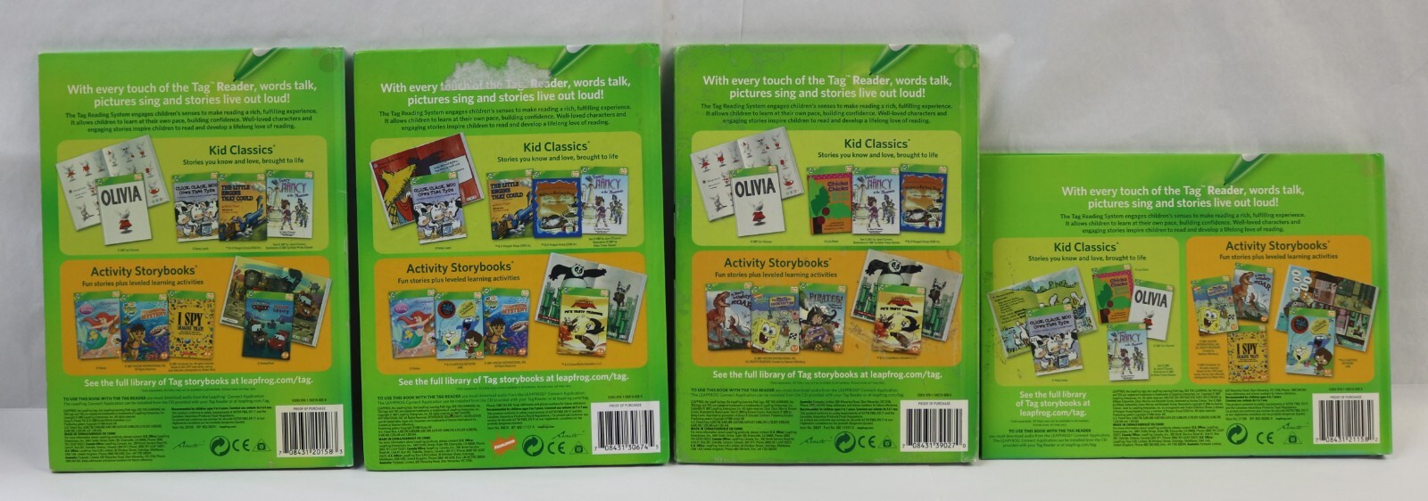 Lot 4 Leapfrog Tag Reader Books Click Clack Moo,Kung Fu Panda, Spongebob, Walter