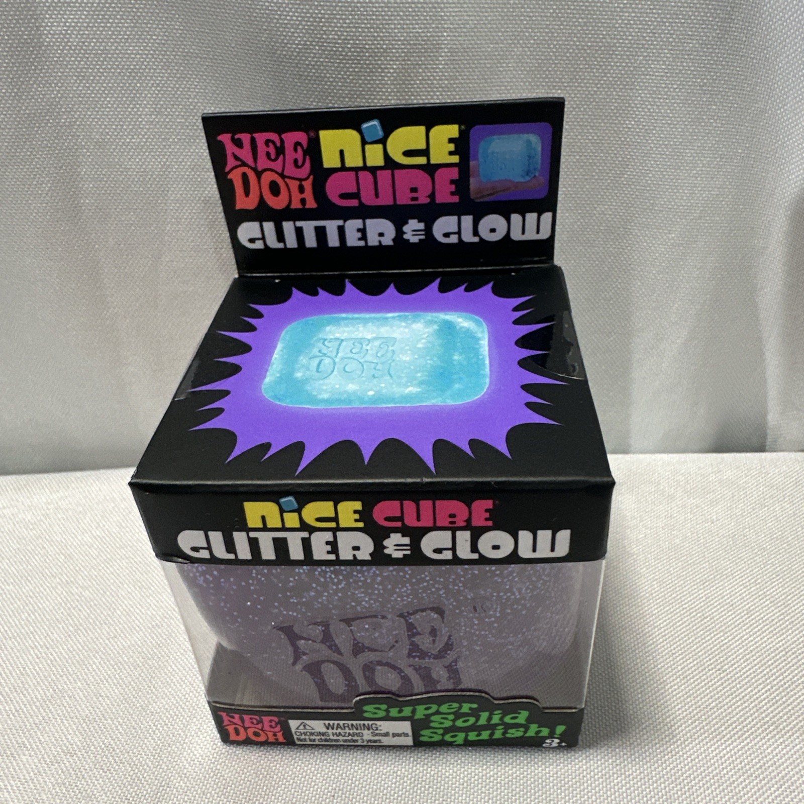 Lot Of 3 NeeDoh Nice Cube Glitter Glow Purple Pink Blue Squishy Toy Nee-Doh NIB