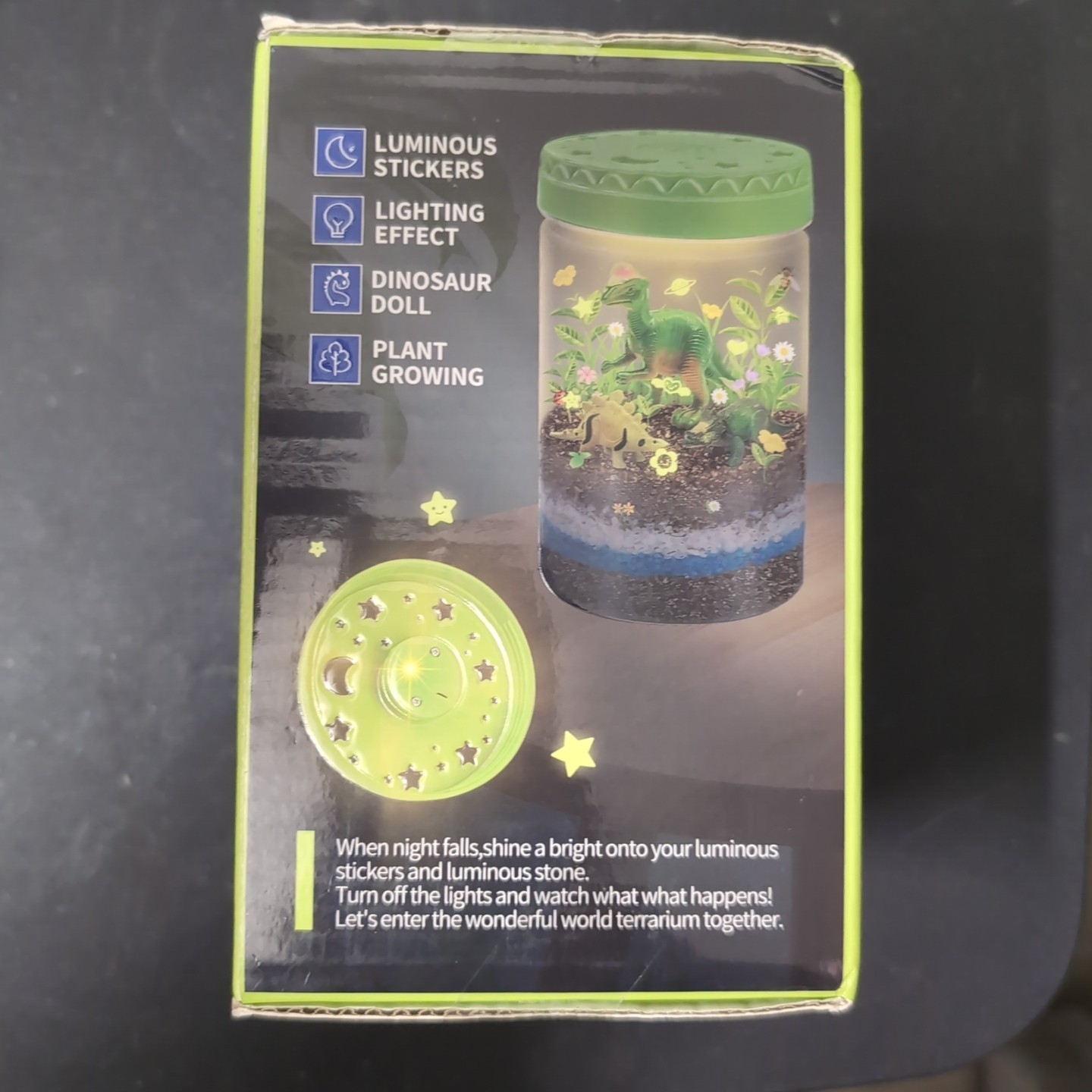 New LED Light-Up Dino World Terrarium Kit Complete with 3 Dinosaurs Stem