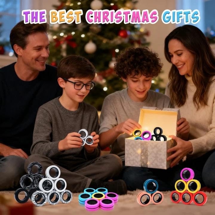 Cevioce 3 PCS Magnetic Rings Fidget Toys Set for Small, 3 Pcs-pure Black