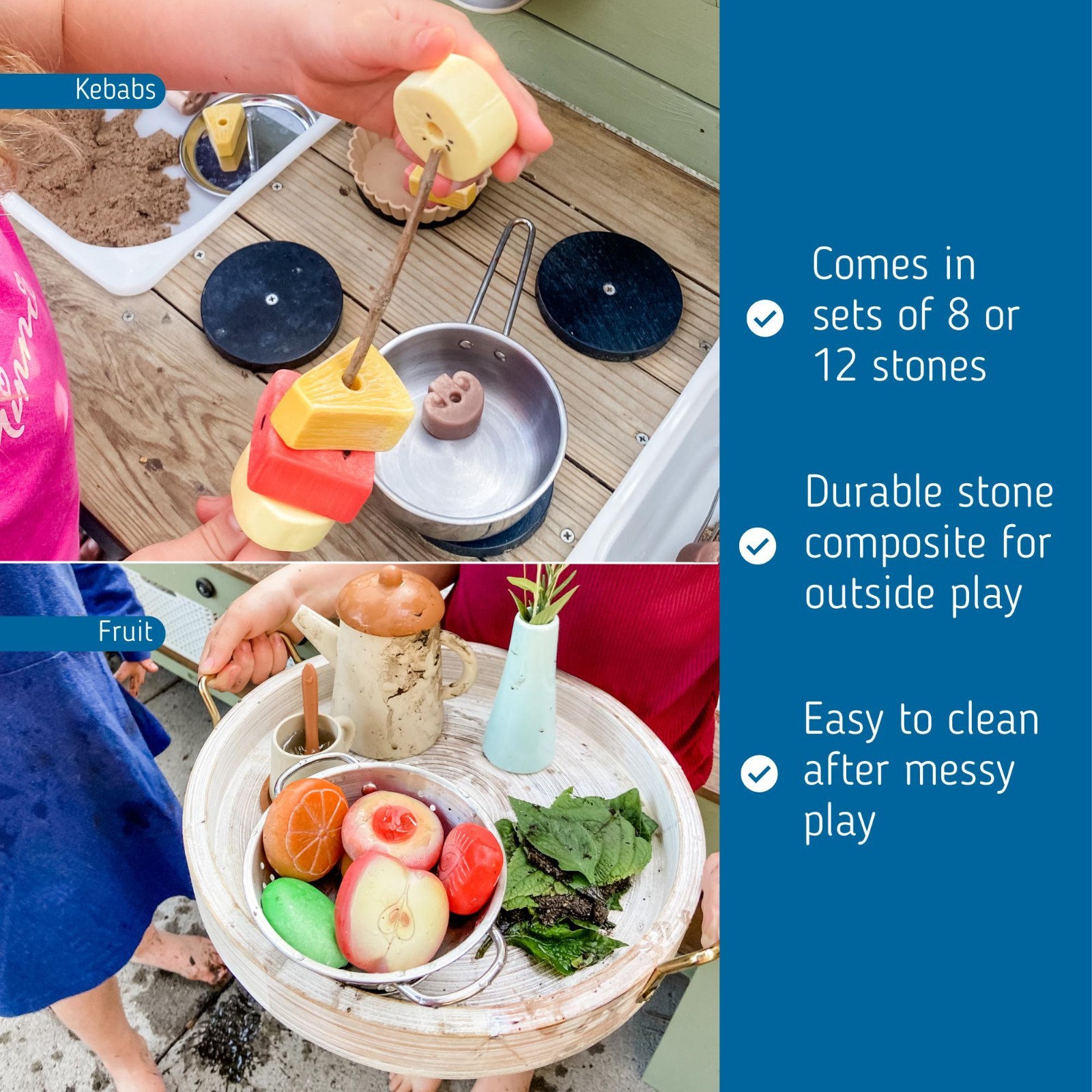 Mud Kitchen Sensory Stones Pretend Play Food, Montessori Story Stones for Kids