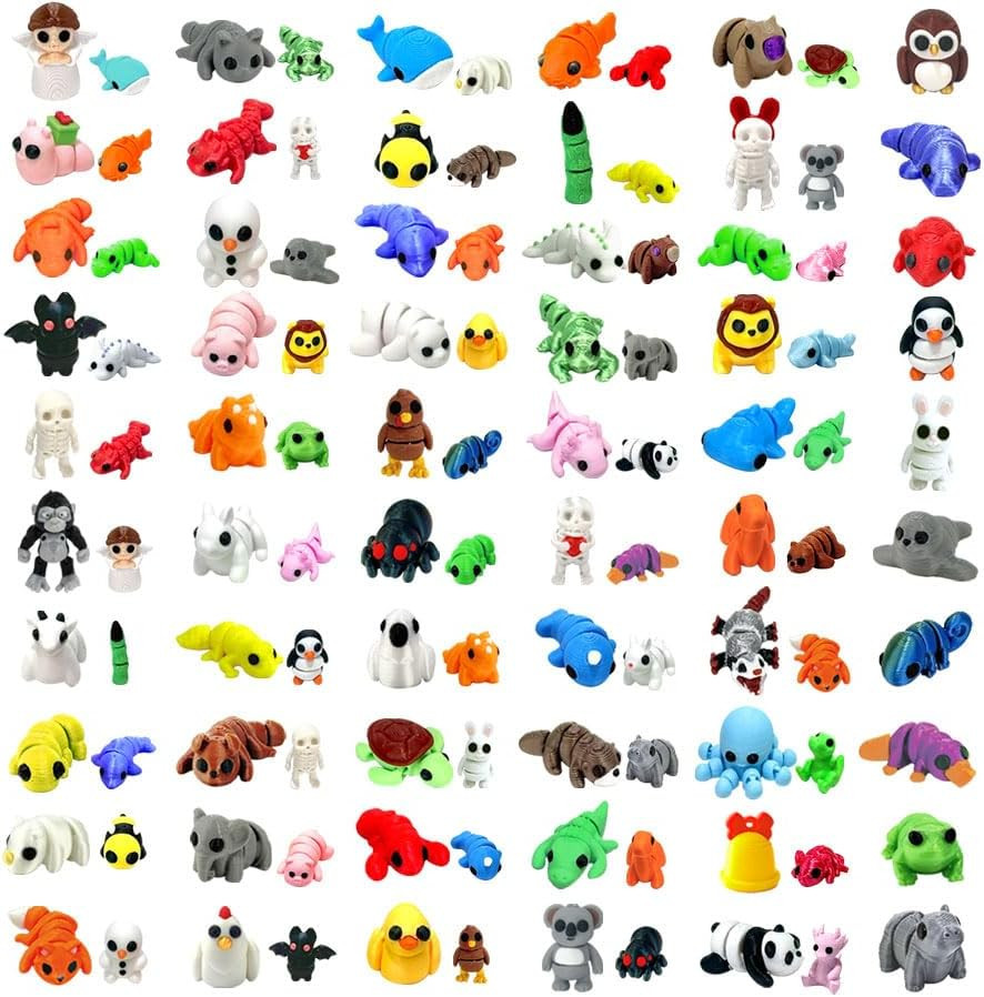 102 Pcs Mini Random 3D Printed Animal Figurines Set, Flexible Articulated Fid…