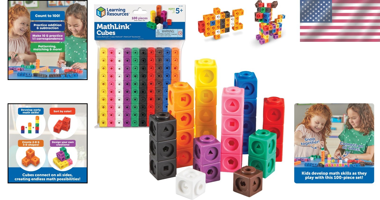 Hands-On MathLink Cubes, Set of 100 – Ideal for Homeschool & Classroom Fun