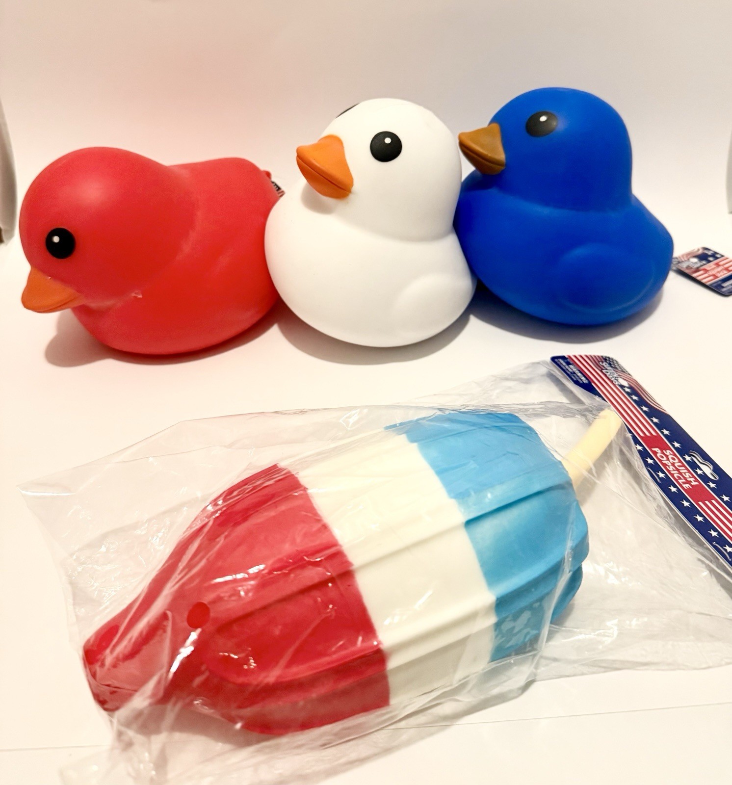 5pcs Squishies Patriotic Bear Duck (Red White & Blue) Popsicle Bomb Sunny Days