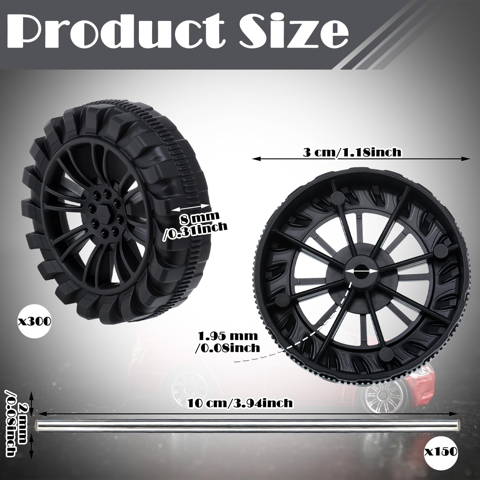 300 Pcs Black Plastic Project Wheels Wooden Car Wheels with 2 mm Hole and 150…