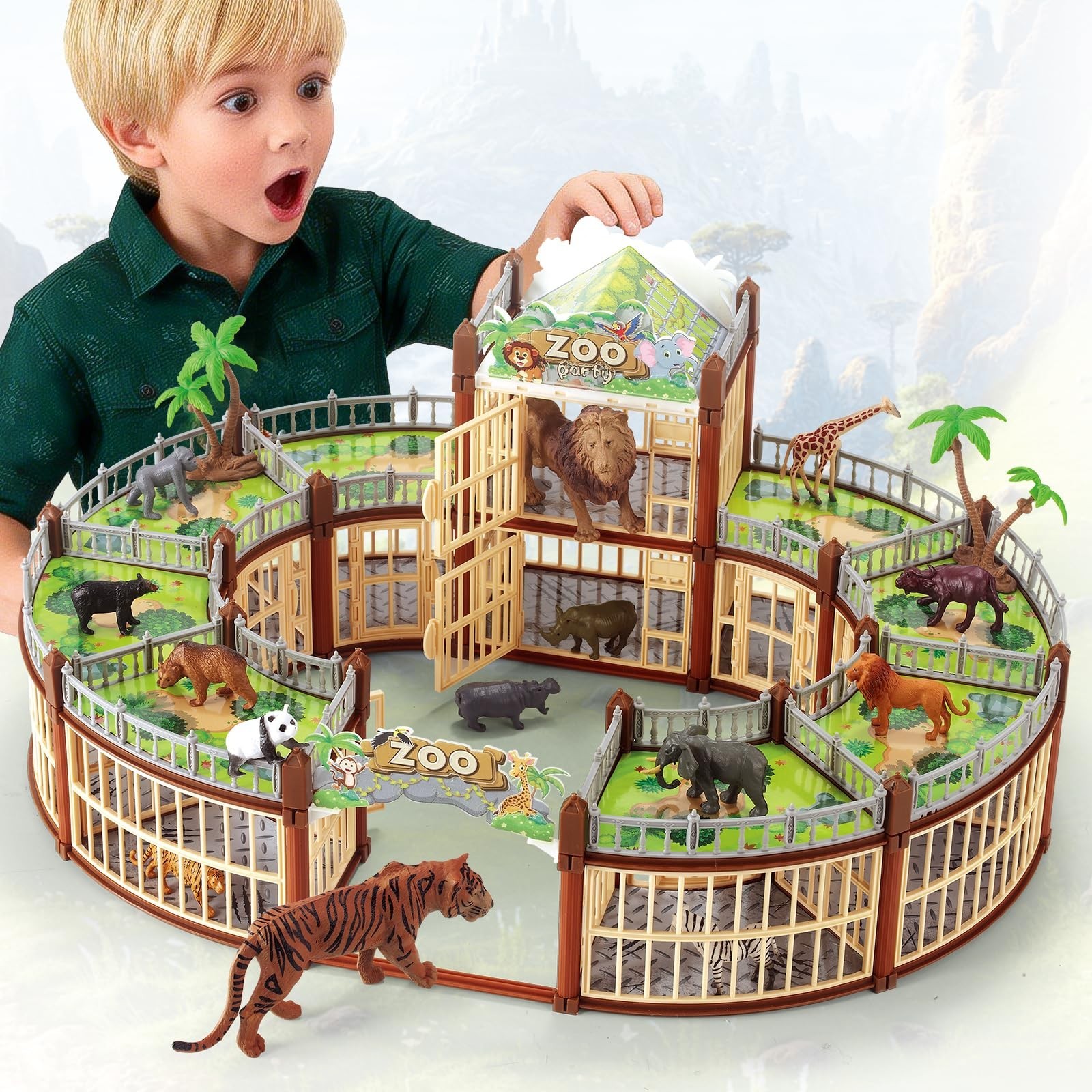 Complete 248PCS Animal Playground Set with 14 Realistic Wild Animals – Bui