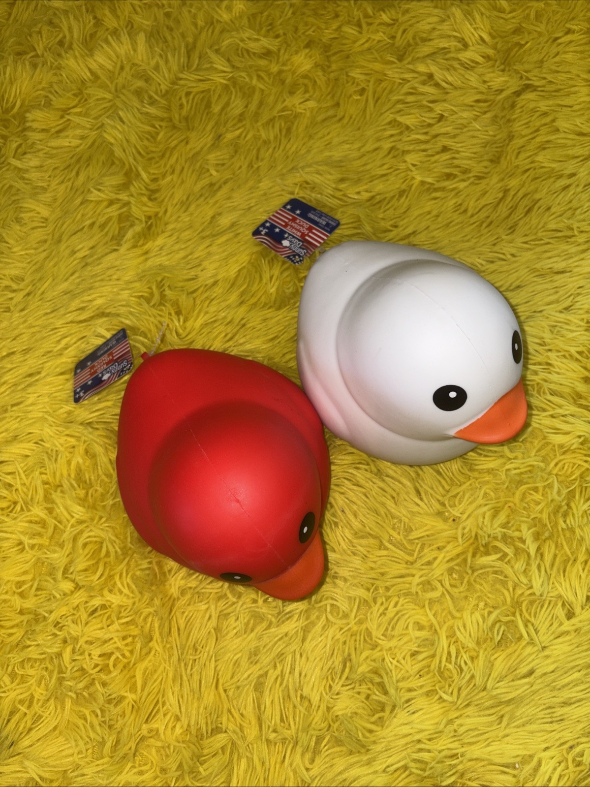 Viral Sunny Days Squeezy Rubber Duck Squishy Red White LOT OF 2