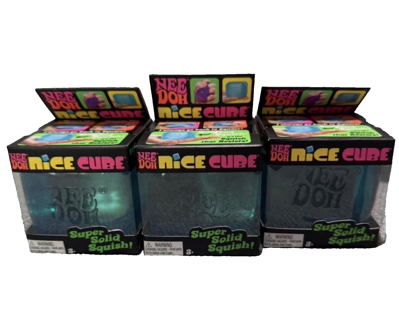 AUTHENTIC LOT 3X Nee Doh NEEDOH Nice Cube Super Solid Squish Blue Sensory Toy