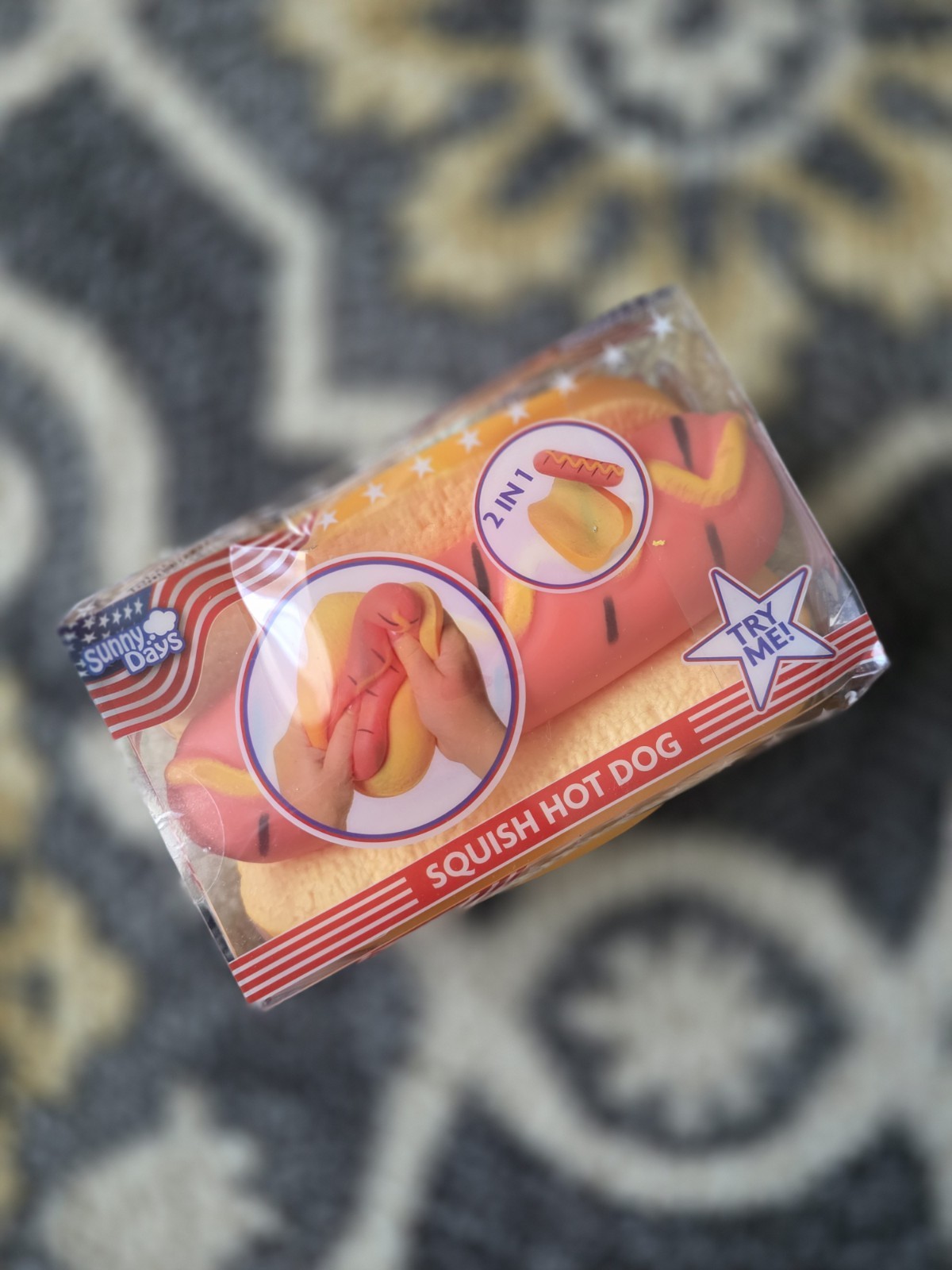 Squishy Hot Dog Squeezy Fidget Toy Sunny Days 2-in-1 Hotdog Stress Relief NEW
