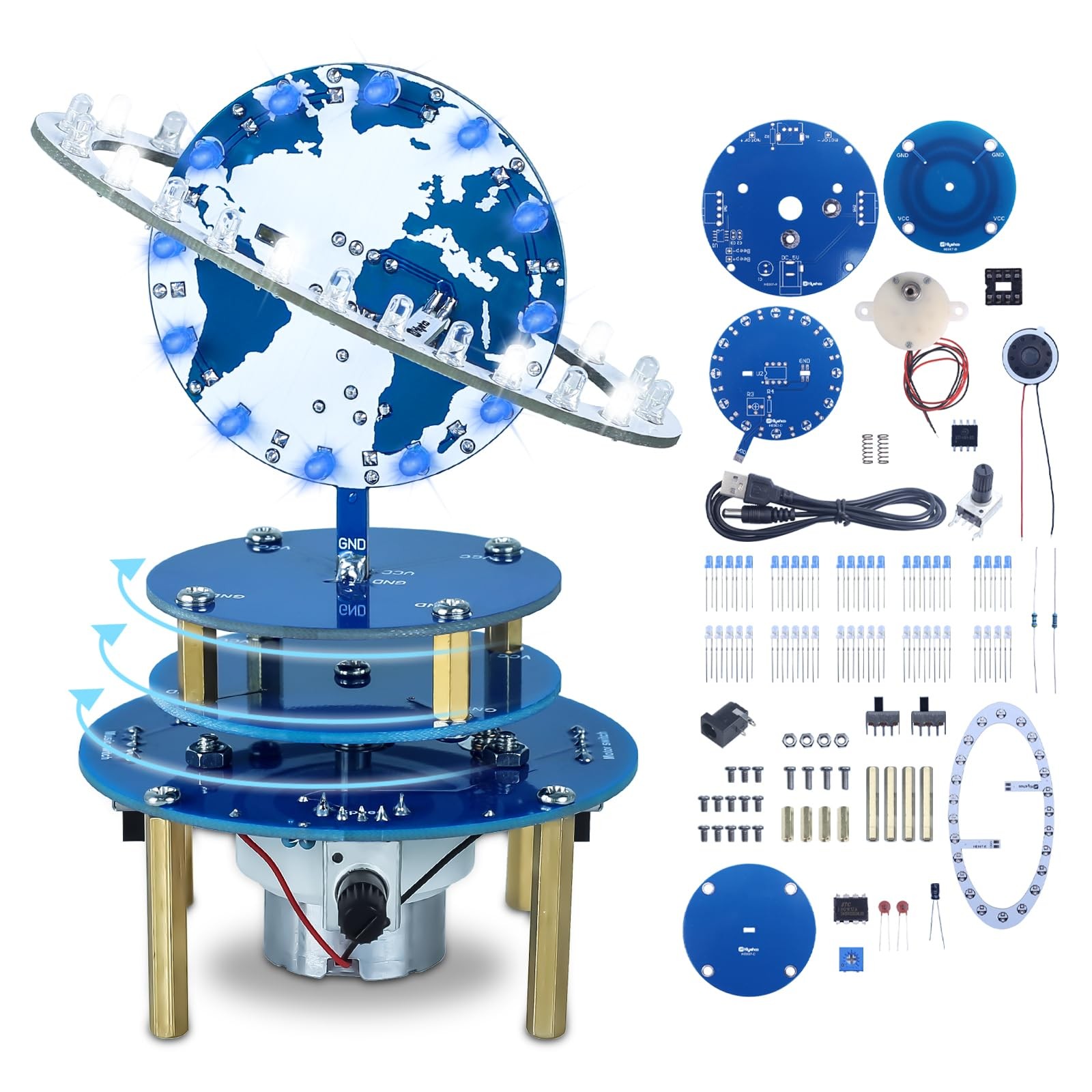 DIY Soldering Kit, Rotating Planet Globe with LED Light & Music, Adjustable B…