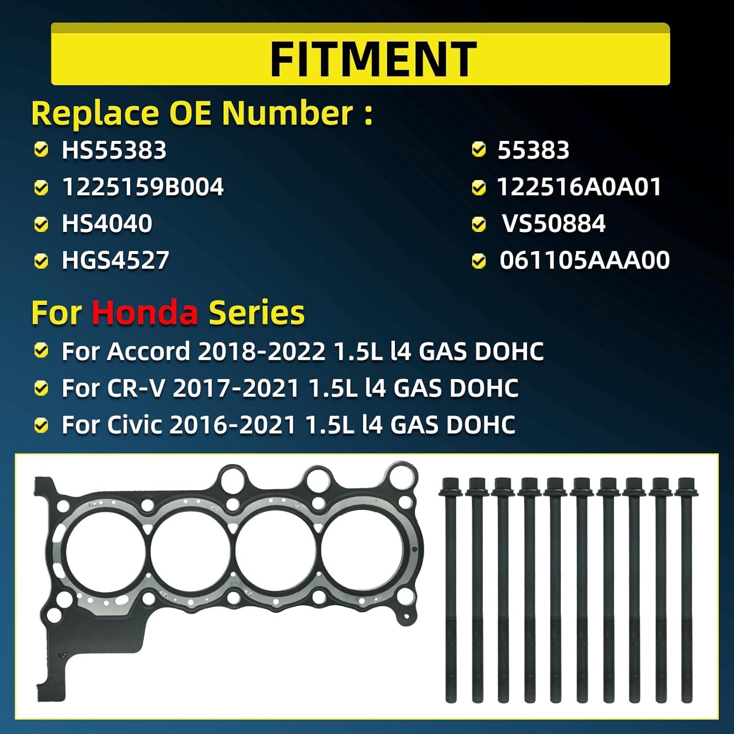 HS55383 1.5 Cylinder Head Gasket Set for Honda Accord 2018-2022 Civic 2016-20…