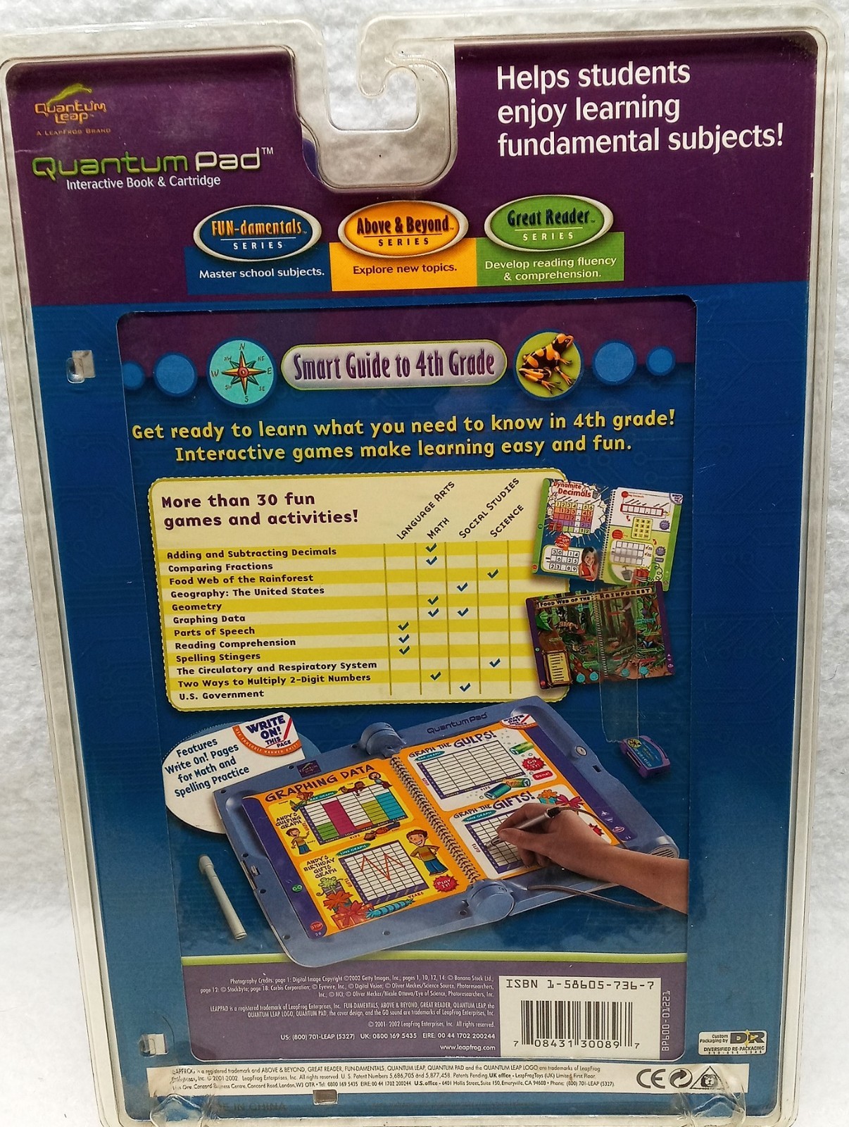 Quantum Leap Quantum Pad and a Leap Frog Lot of 3 Books Cartridges Ages 6-11