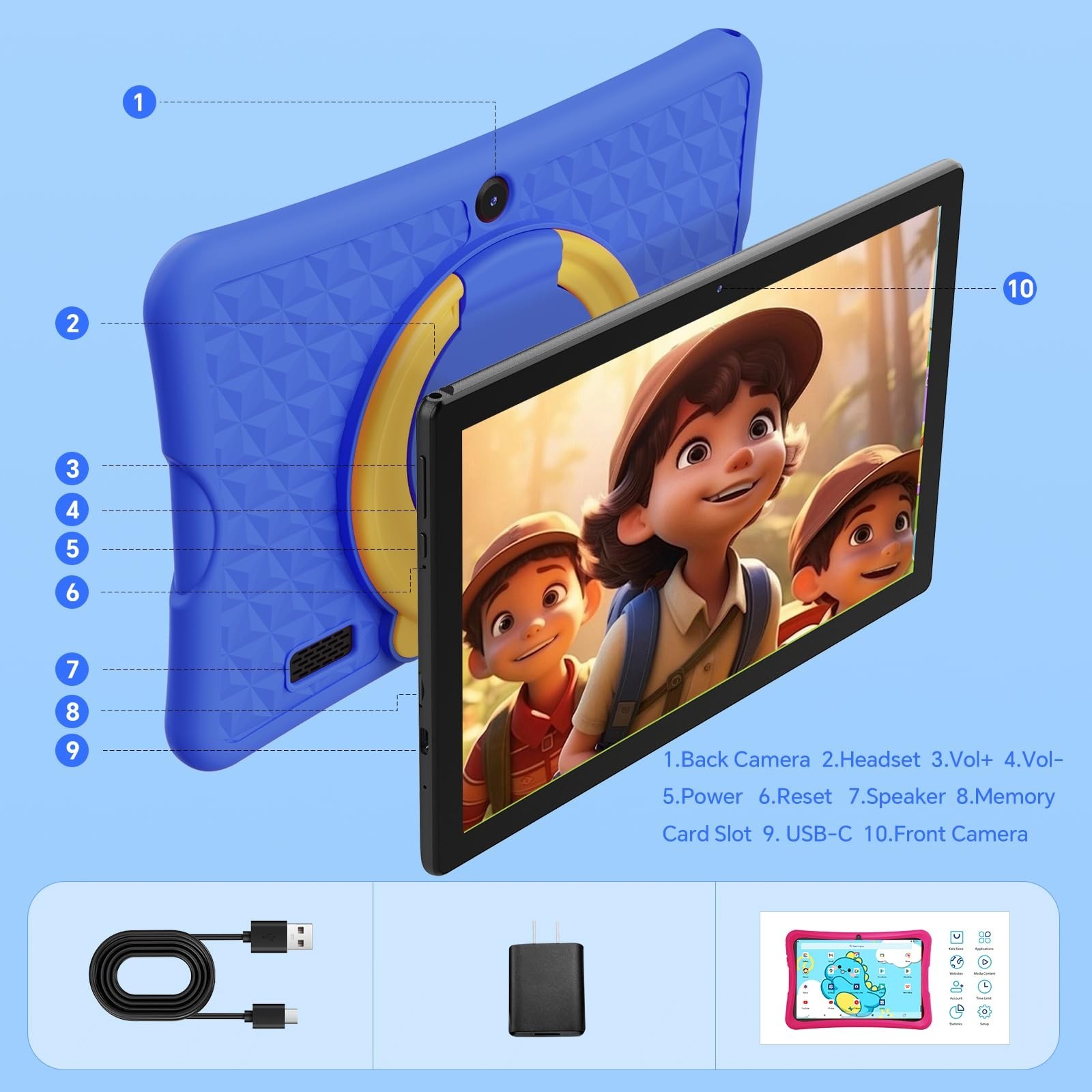 DigiLand 10.1″ Kids Tablet, 6GB RAM 32GB ROM, Android 15 GO, with Kid-Proof S…