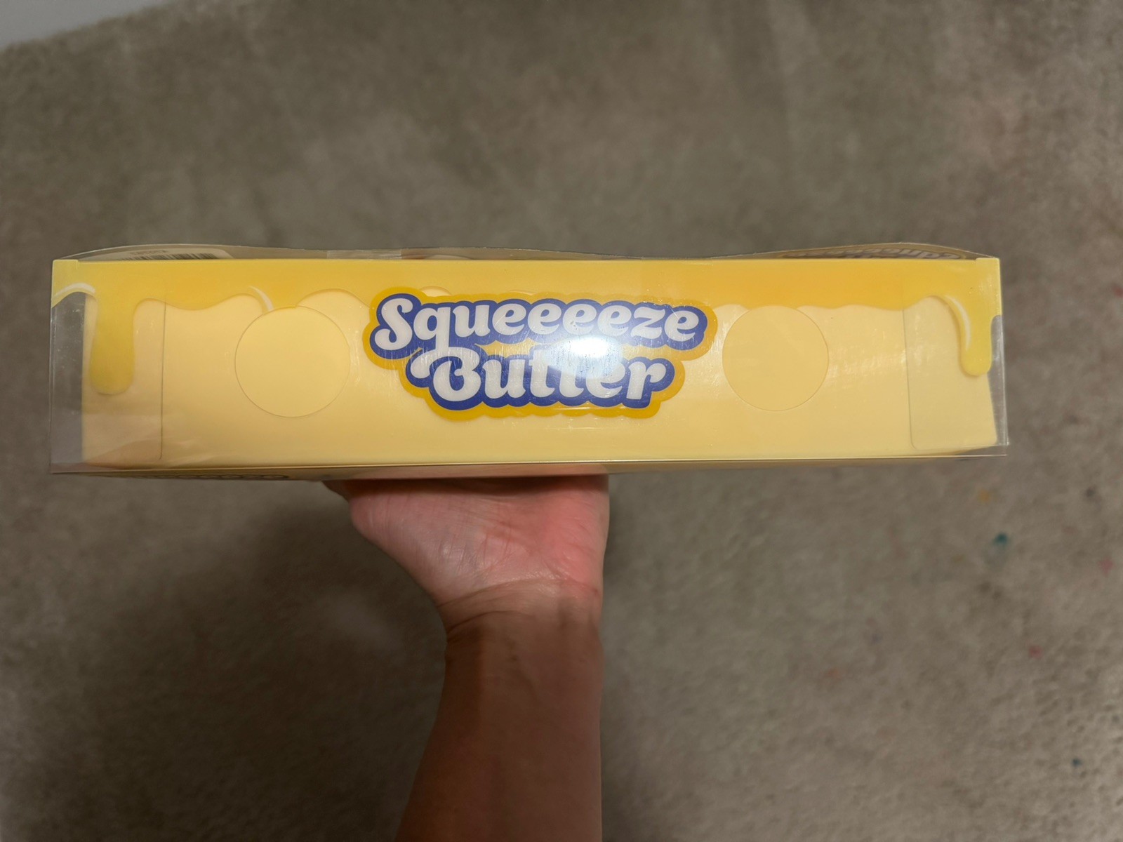 Case of 6 toymendous jumbo squishy butter in display case.