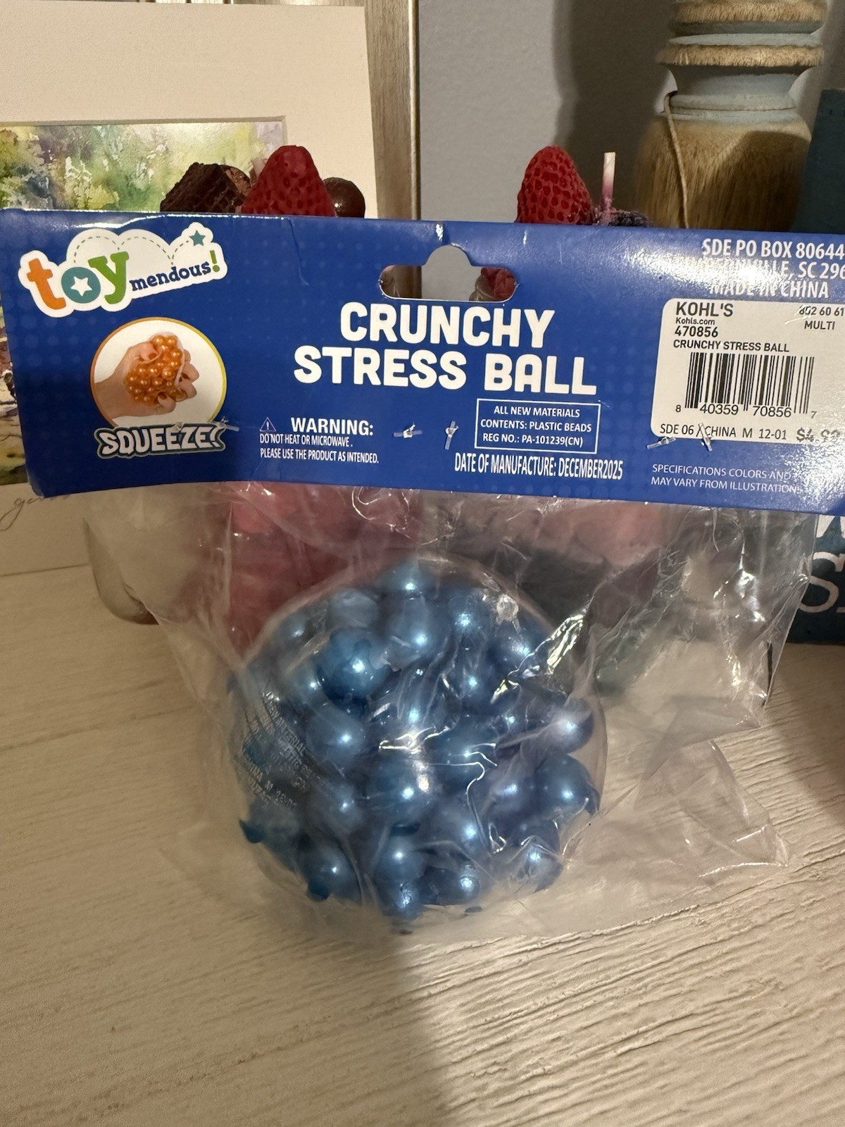 NEW Toymendous Crunchy Stress Relief Ball Squeeze Squish Sensory Fidget Toy BLUE