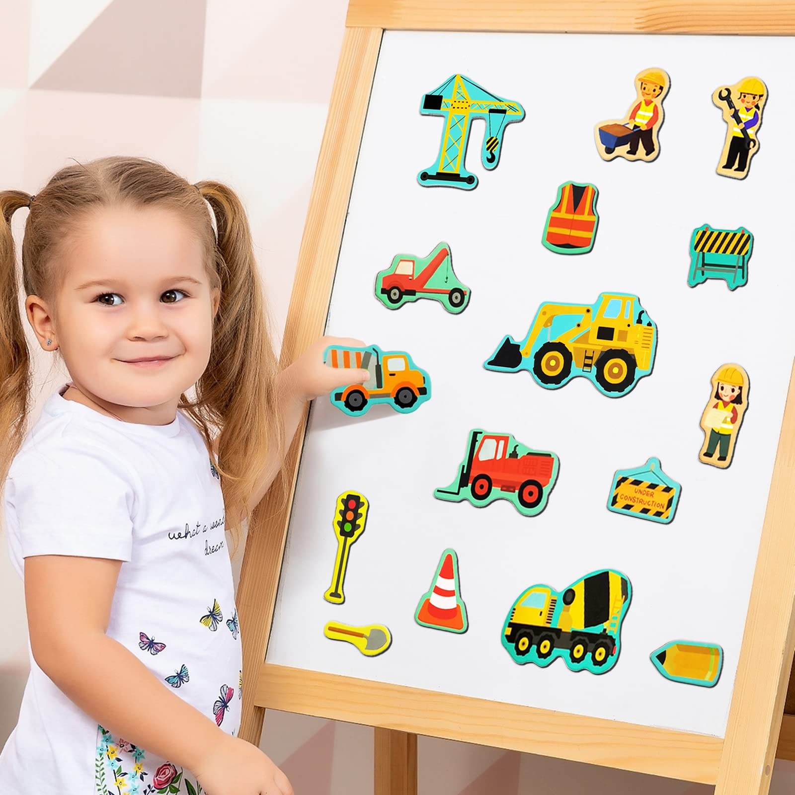 Construction Site Fridge Magnets for Toddlers, 50 PCS Small, Multi Color