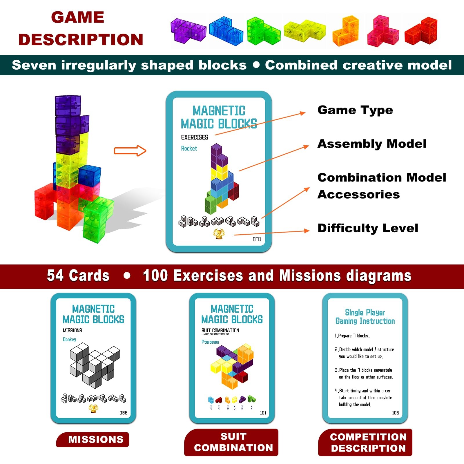 3D Magnetic Building Blocks Magic Cube Geometric Puzzle Fidget Toy Gift Set