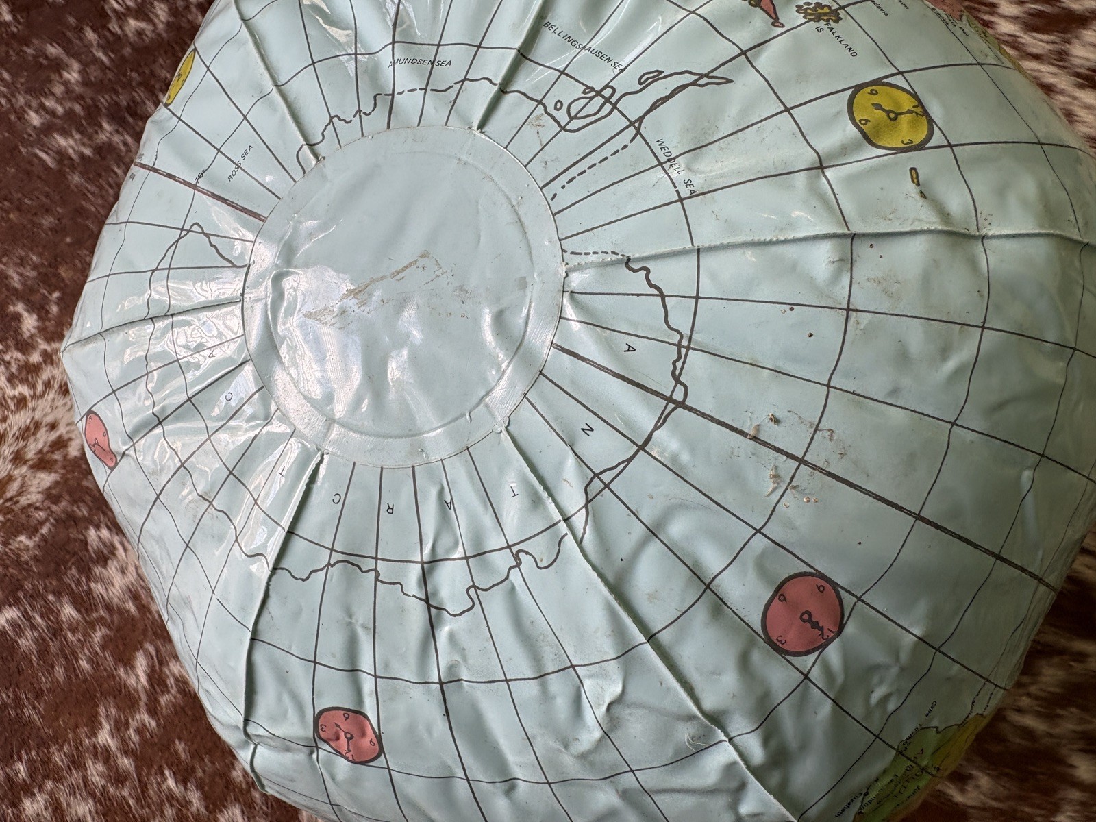 Vintage Vinyl Inflatable World Globe Map USSR West Germany 1980s