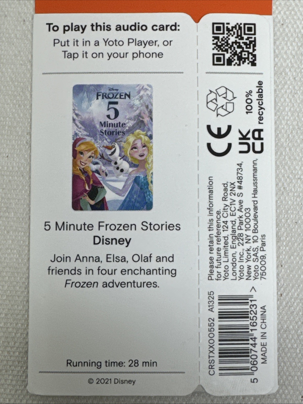 Yoto Disney Frozen: 5 Minute Stories – Kids Audio Card for Use with Player & Min
