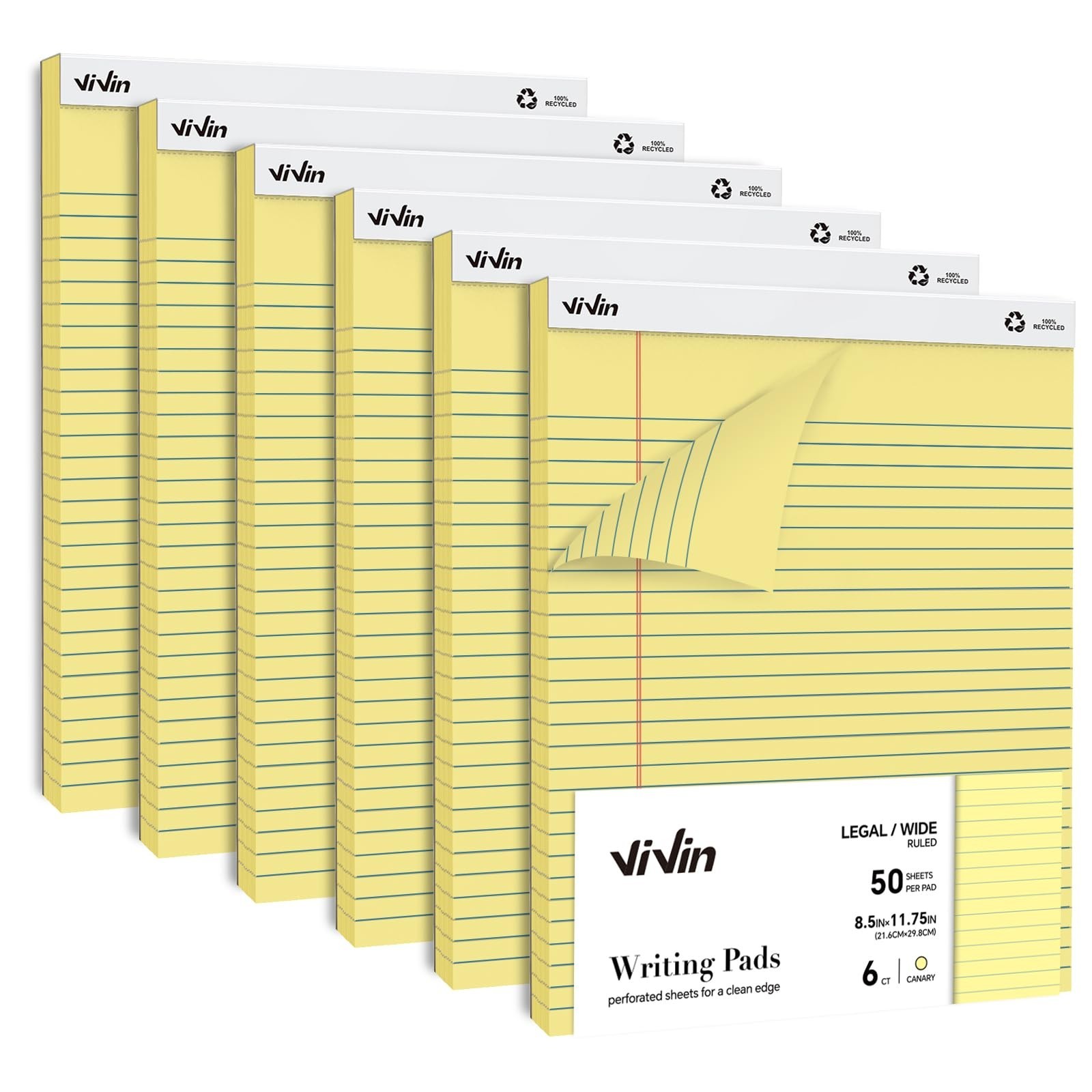 ViVin Legal Pads 8.5 x 11 Inch, Wide Ruled Note Pads, 6 Pack, 50 Sheet/Pad, N…