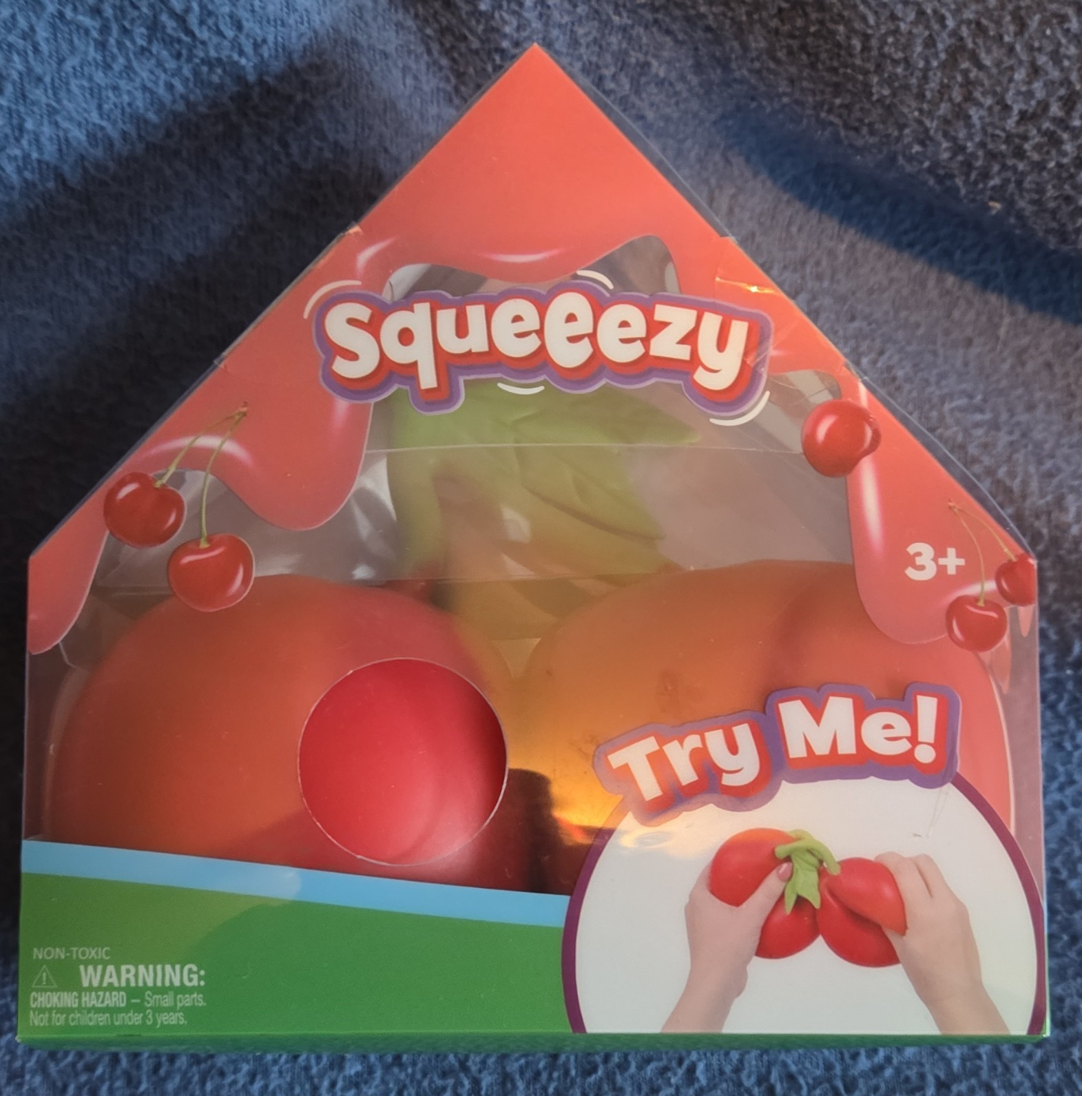 Sunny Days Cherries Tactile Squeezy Fruit Squeeze Toys 2-Pack, Red/Green