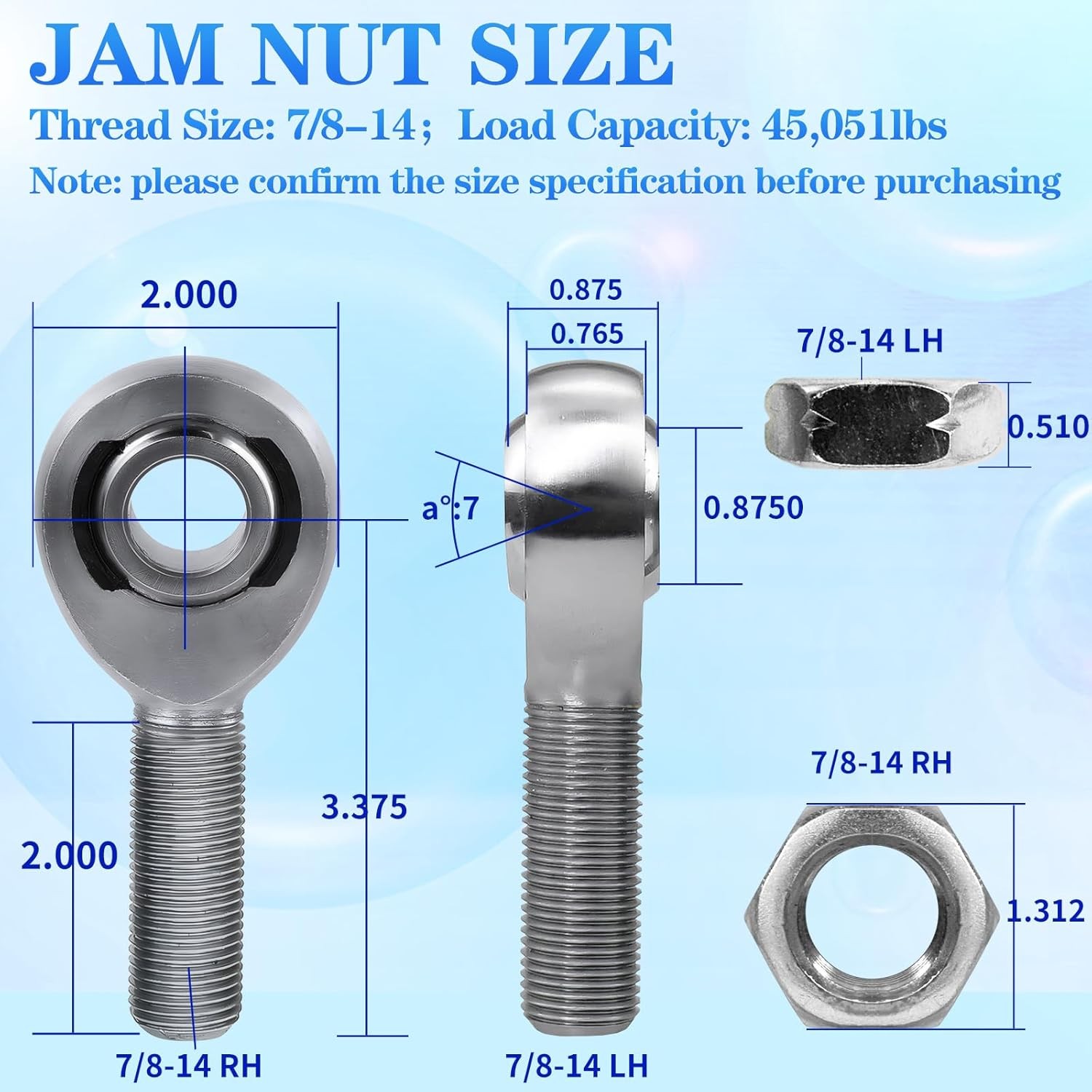 7/8-14 Heim Joint Rod End Kit with Spacers Bungs 2Set
