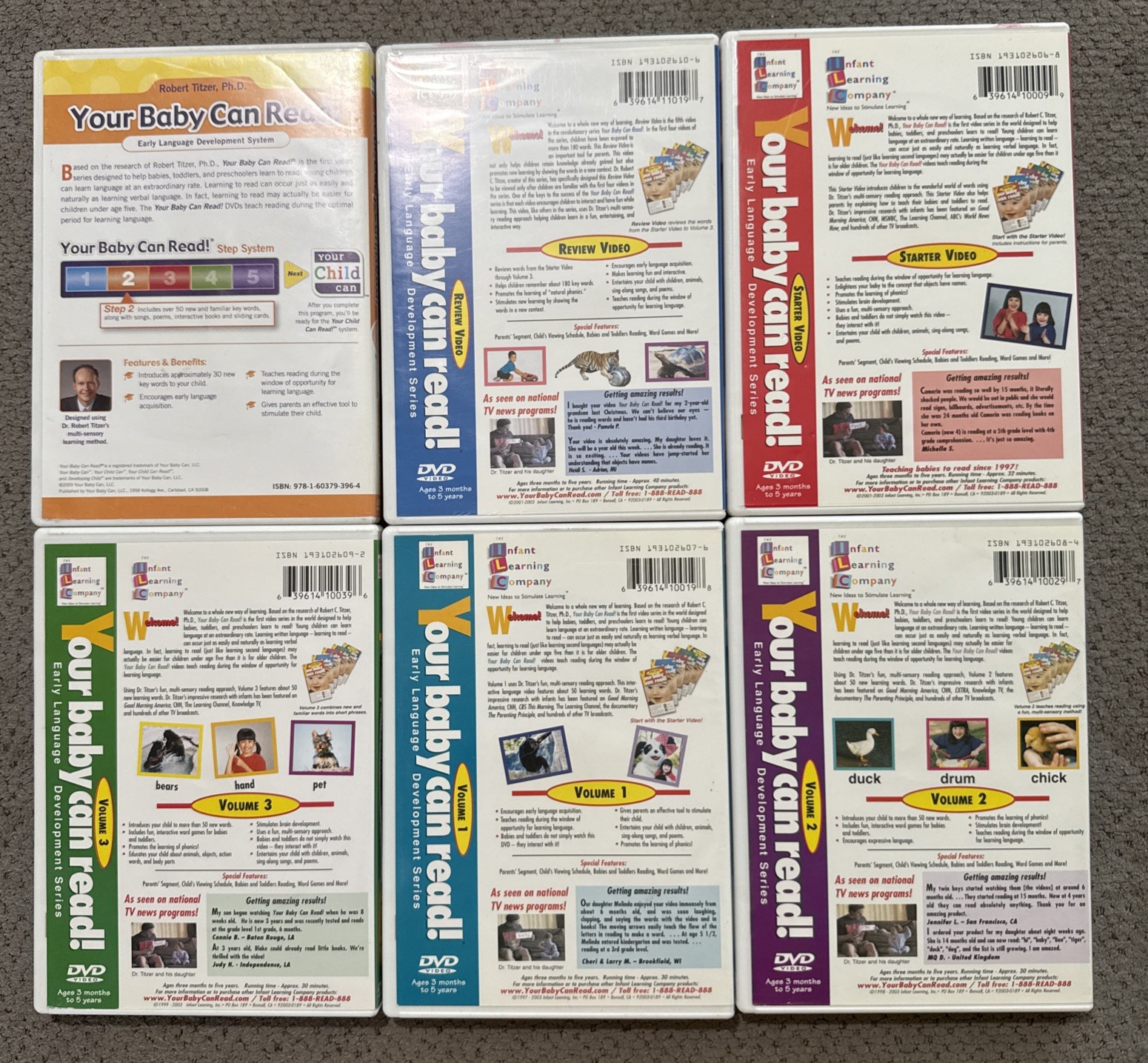 Your Baby Can Read! 6 DVD Set Early Language Development Vol 1,2,3 & Review