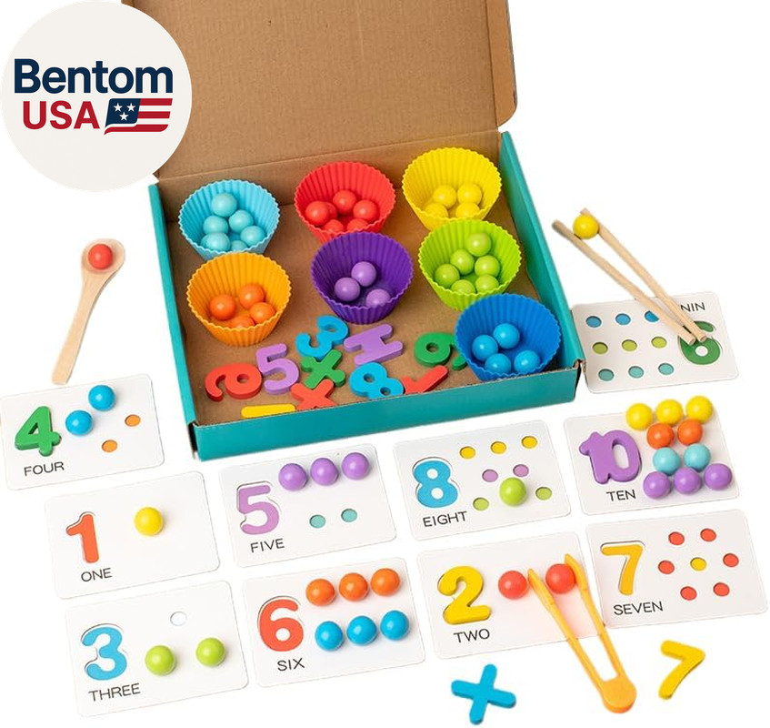 Fine Motor Toys，Wooden Peg Board Bead Game for Toddlers – Rainbow Stacking, Colo