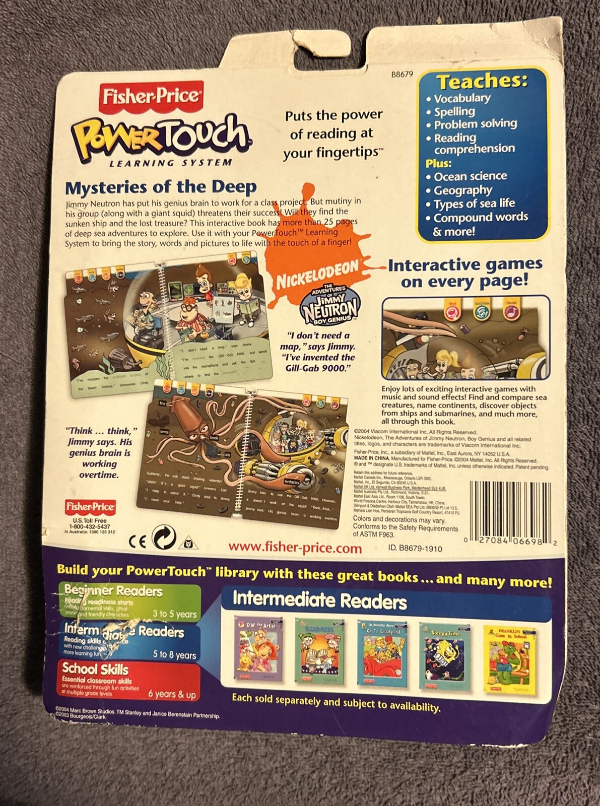 Fisher Price Power Touch Jimmy Neutron Mysteries Of The Deep Book & Cartridge