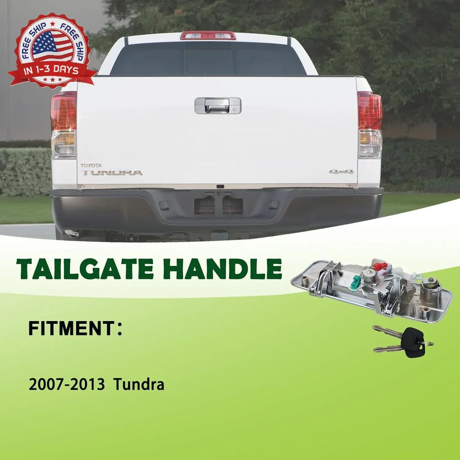 Chrome Tailgate Handle Liftgate Latch Handle with Key Lock Cylinder fit for 2007