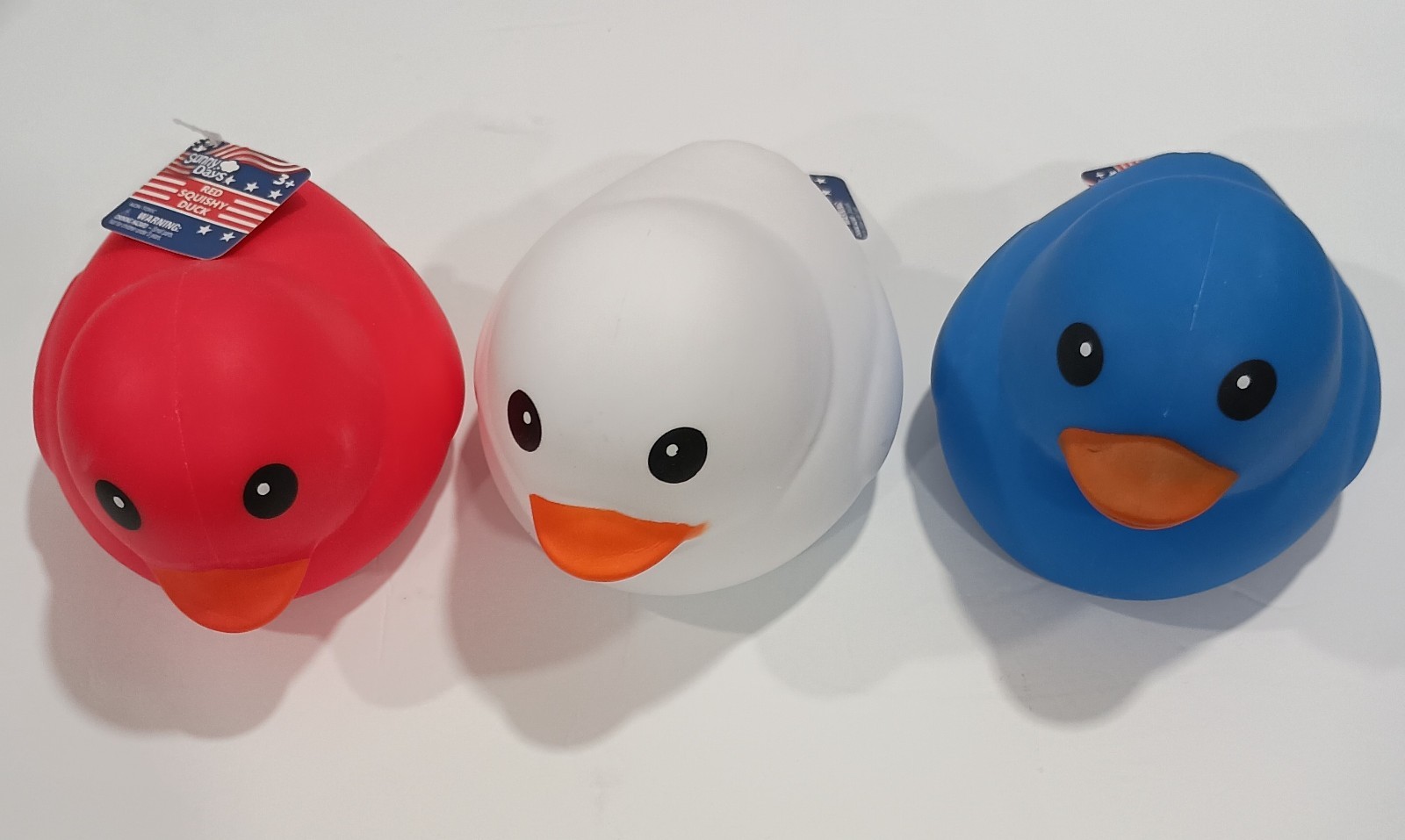 Sunny Days Squishy Duck Lot of 3 Red White and Blue