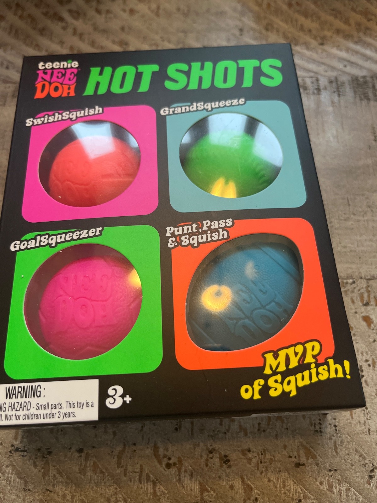 Needoh Teenie Hot Shots 4-Pack Nee Doh Set of 4 – Swish Grand Goal Punt BALLS!