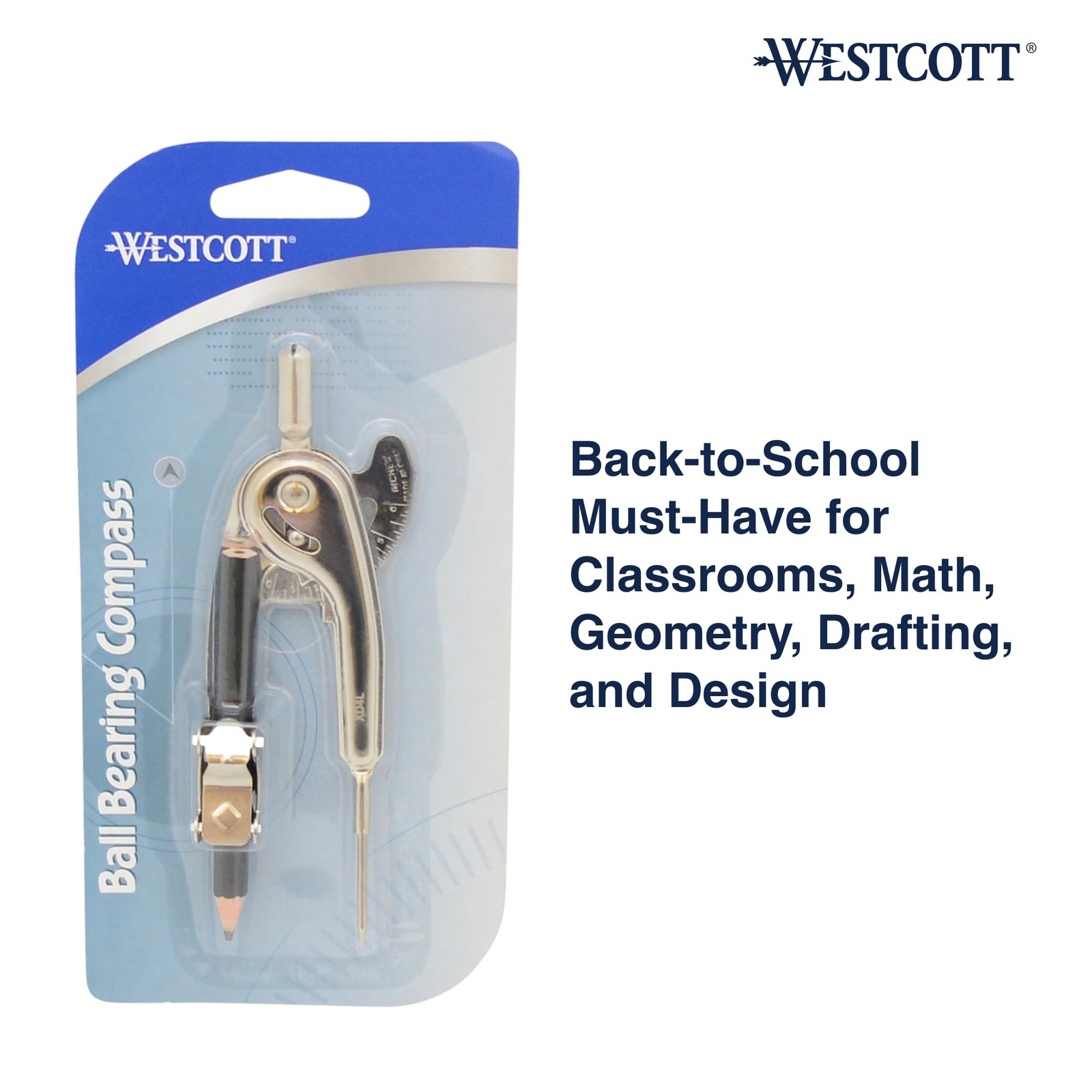 Westcott Nickel-Plated Ball Bearing Compass with Bearing, Multicolor