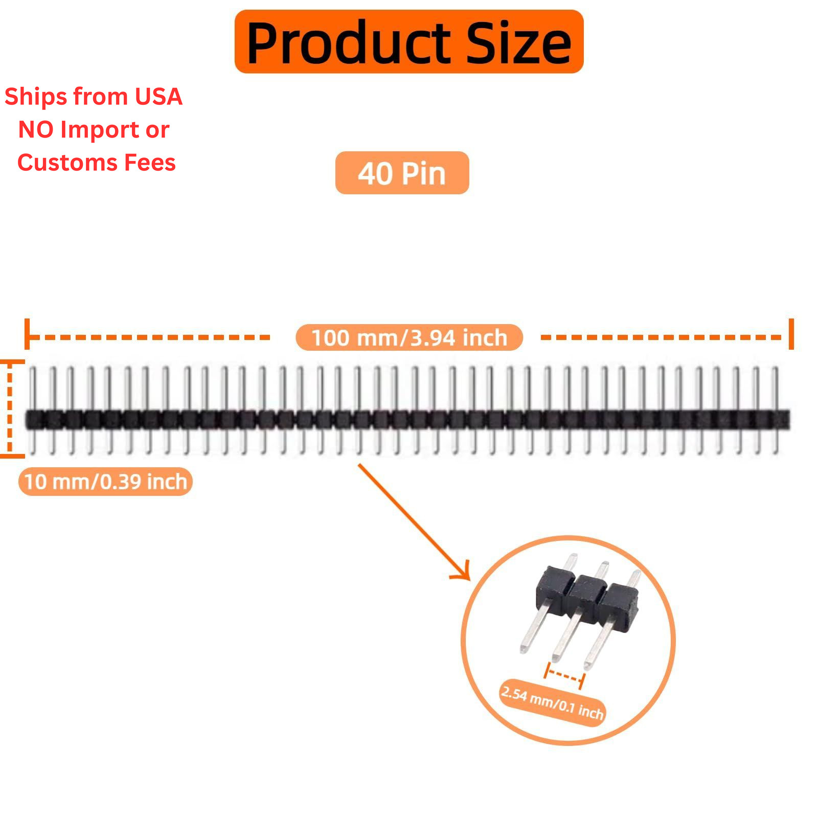 EGSCST 110PCS 2.54mm 40Pin Straight Single Row Male Pin Headers black