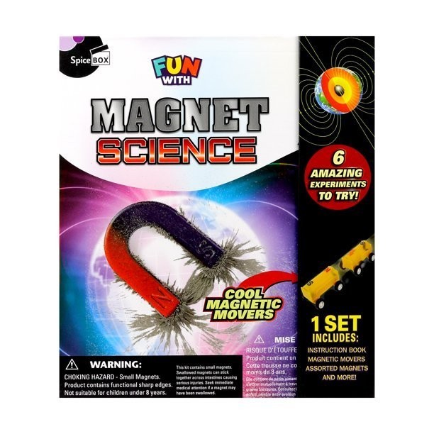 SpiceBox Magnet Science Kit Ages 8+ Bar Magnets, Horseshoe Magnet, Iron Filings