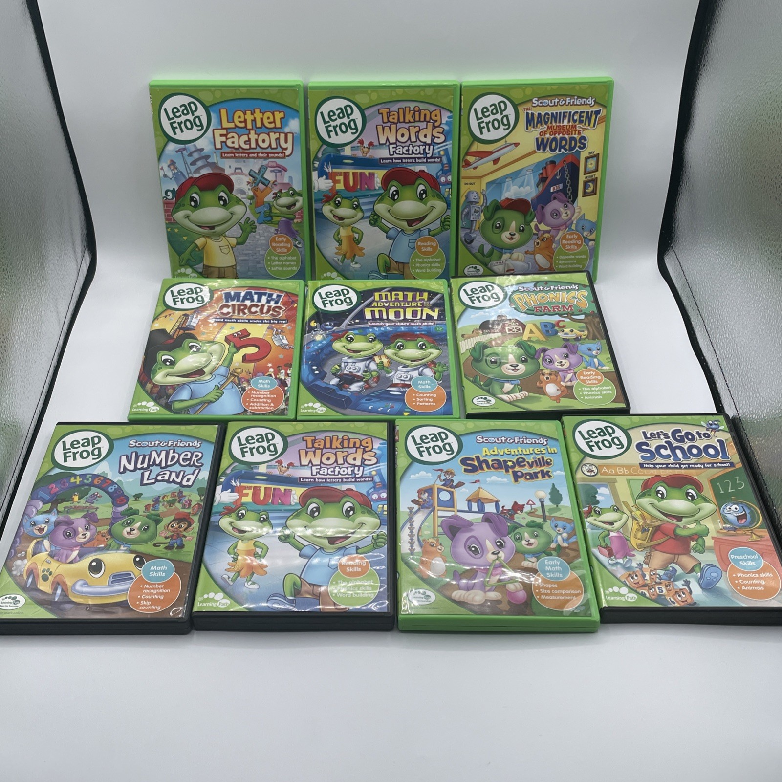 Leap Frog Learn With Leap 10 DVD Set With 6 Books Leaped Reader Pen w USB READ