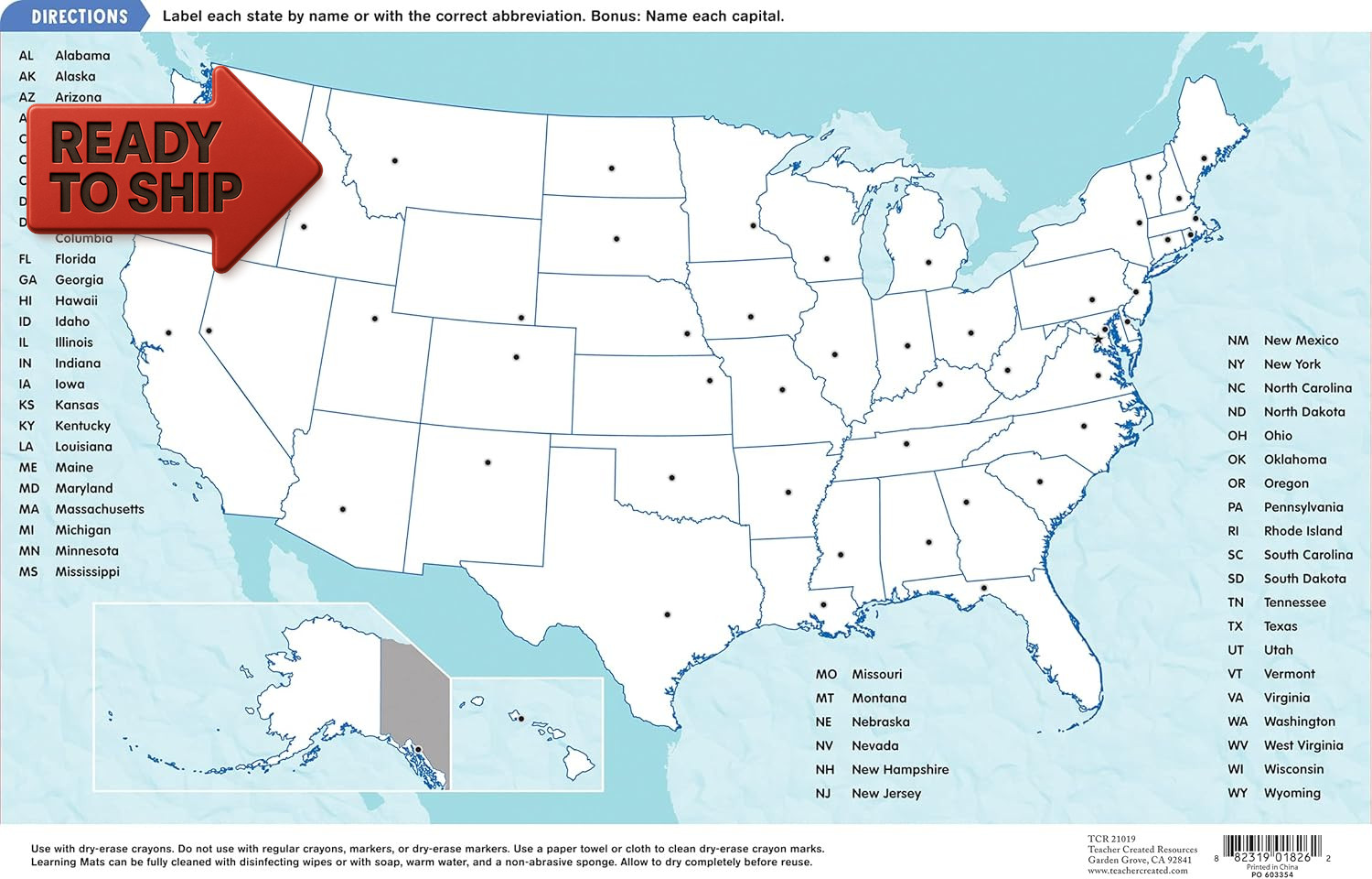 United States of America Map Learning Mat