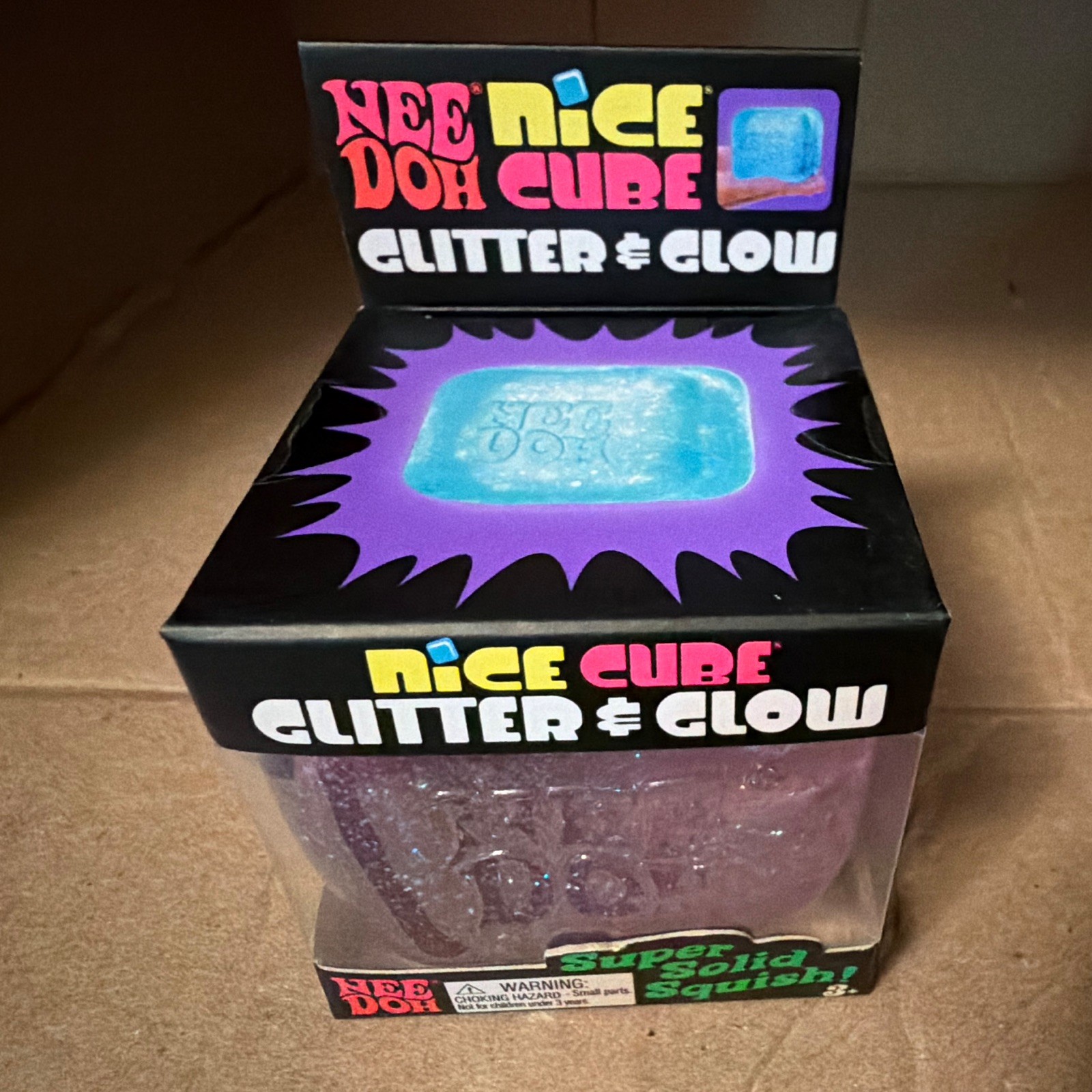 Viral! Hard to find! NeeDoh Nice Cube Glitter & Glow in Purple