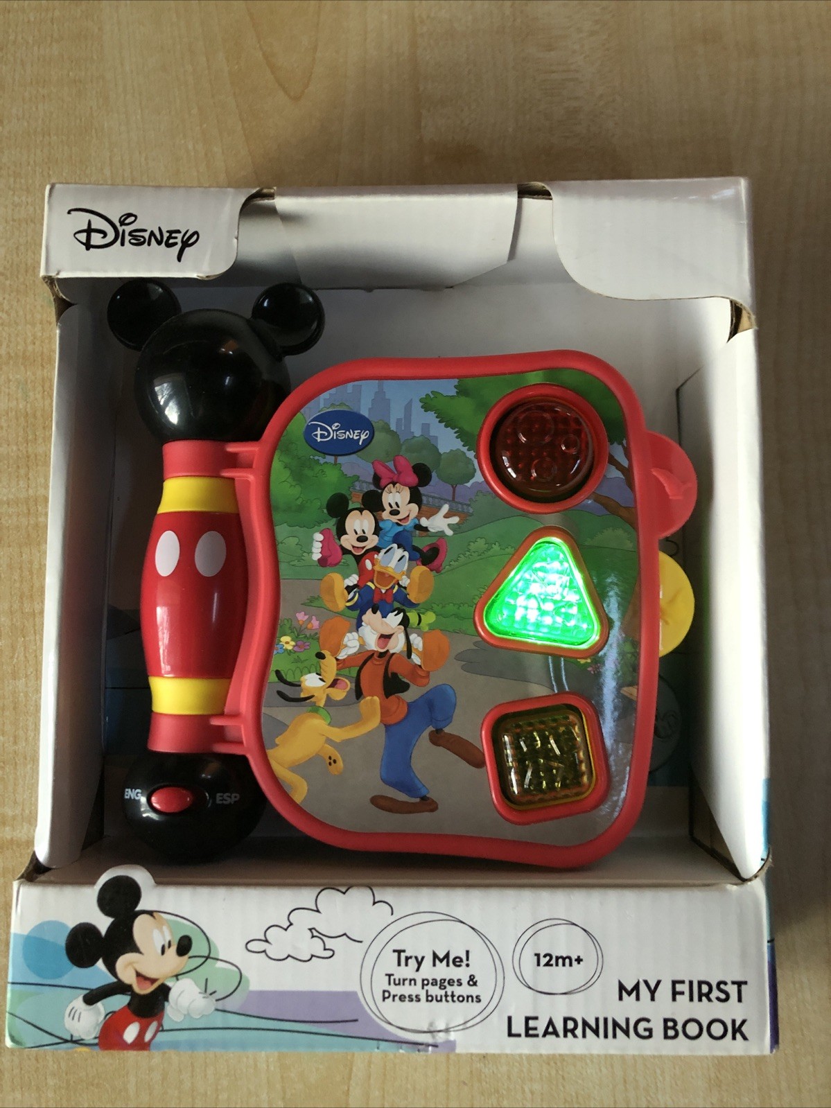 Disney’s My First Learning Book Mickey 12M+ Shapes Numbers Lights Bilingual NEW!