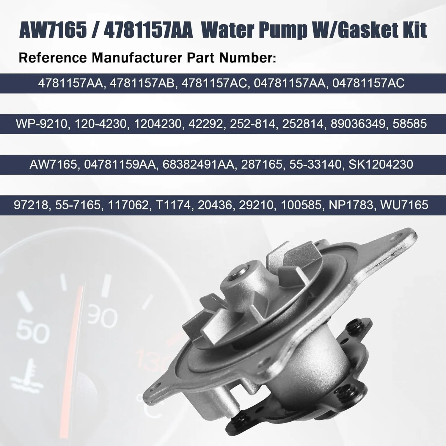 Water Pump W/Gasket 4781157AA AW7165 Replacement For Chrysler Town & Country 200