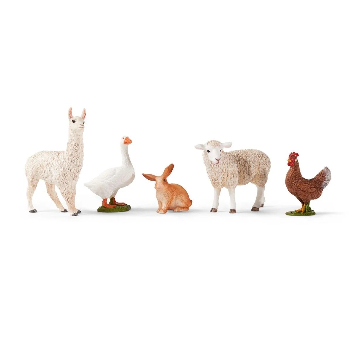 Schleich Farm World 5-piece Cute Animal Set – Rabbit/Sheep/Llama/Chicken/Goose