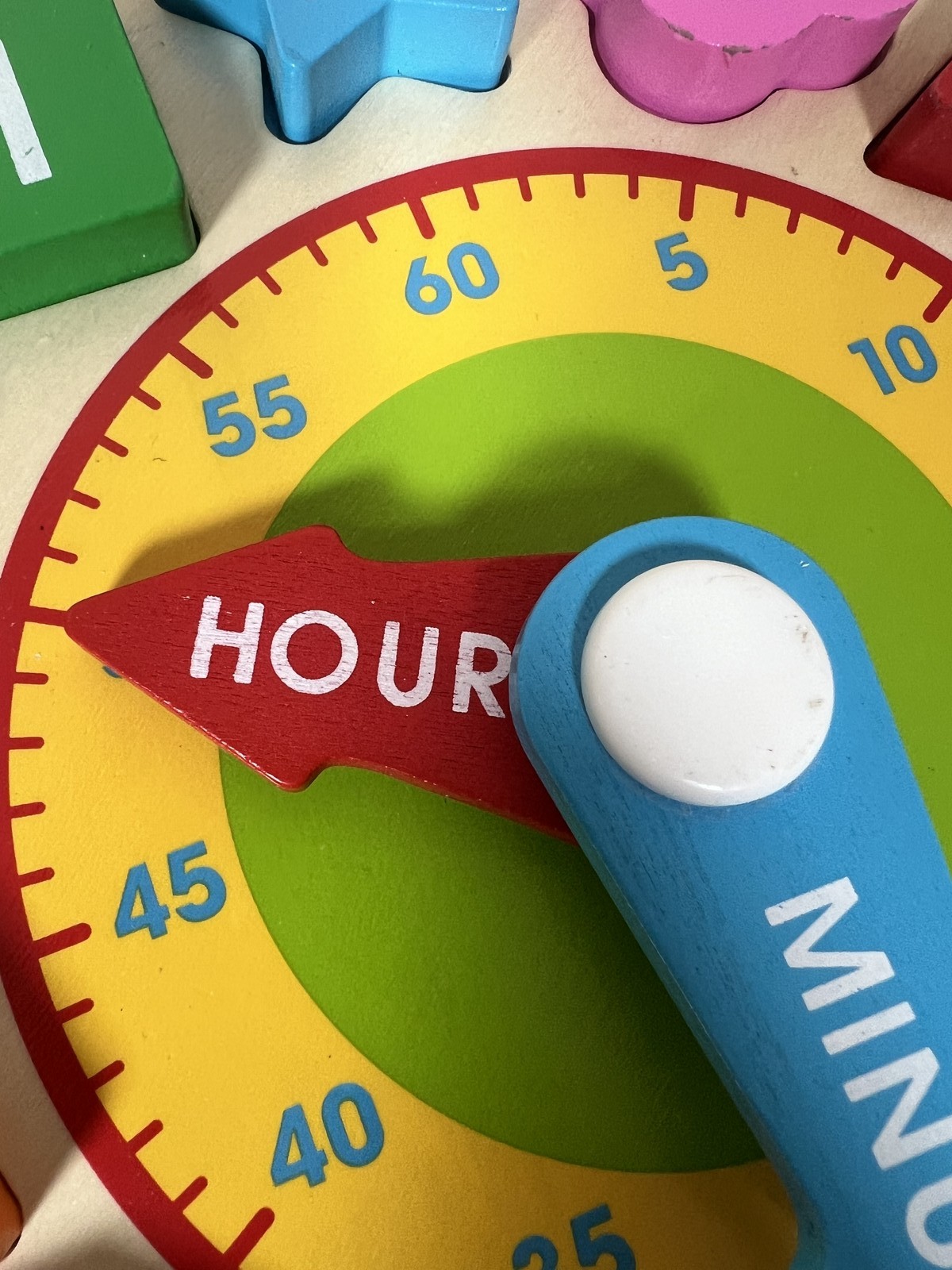 Wooden Educational Clock Puzzle Shape Sorter Telling Time Numbers Colors Kids