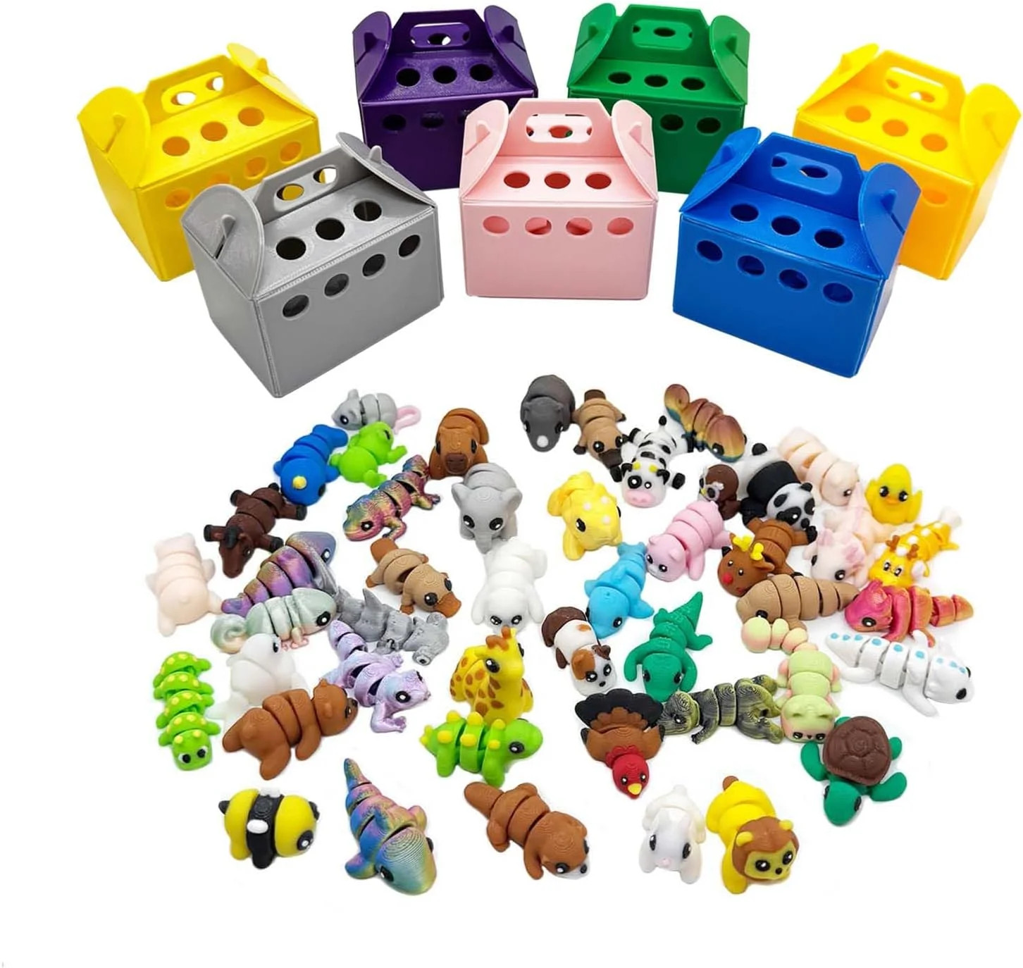 20PCS Mini Animals Figures Set,3D Printed Small Animal Flexible Fidget Toys，3D P
