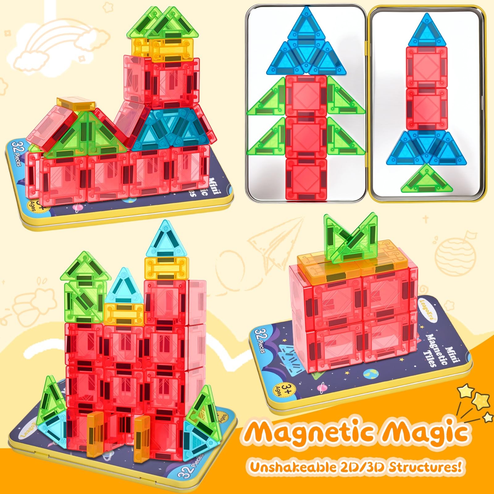Magnetic Tiles Blocks Building Toy: Portable 32PCS, ‎multi-color